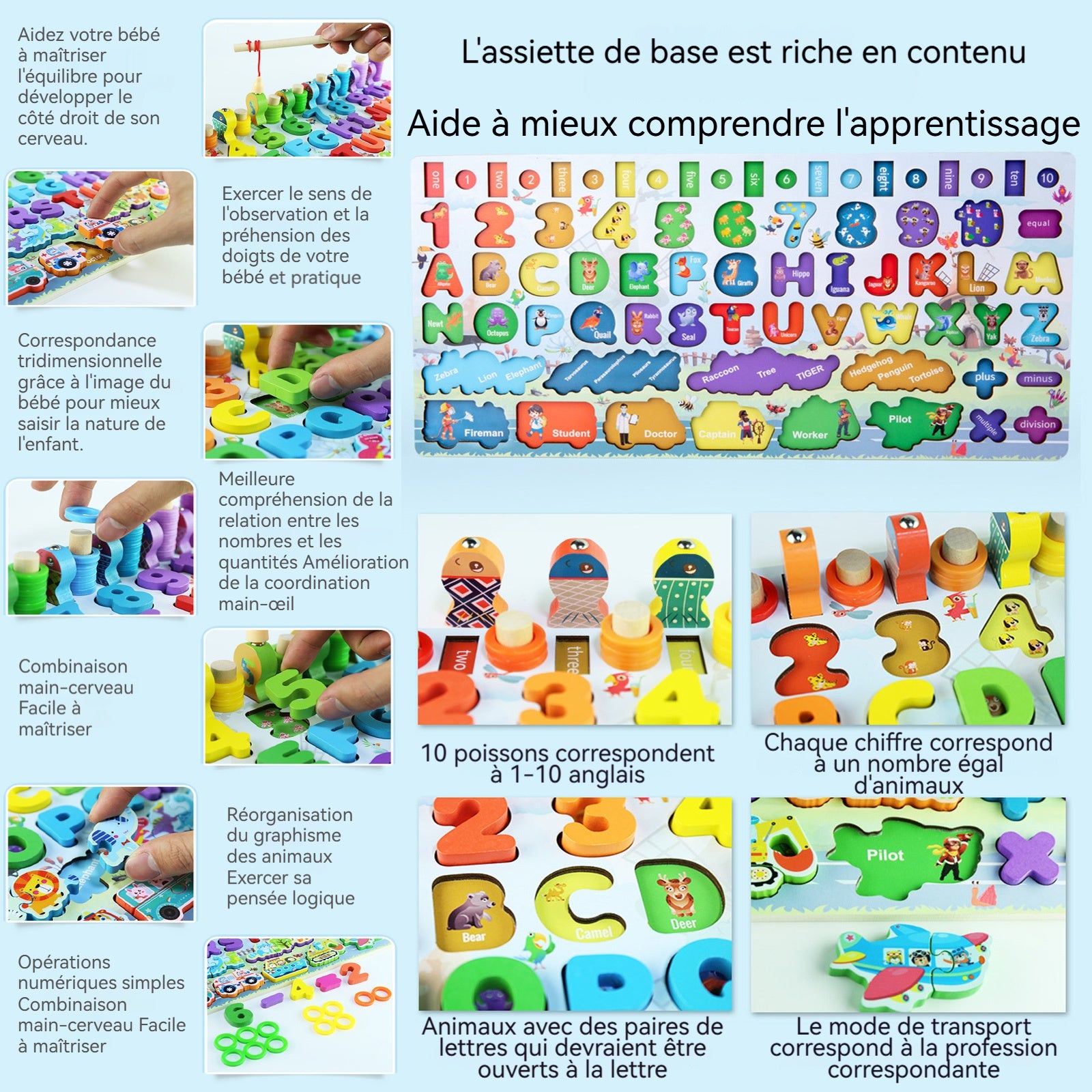 Jouet montessori 45x22,5cm tableau alphanumérique des logarithmes des animaux de la circulation jouets éducatifs pour enfants