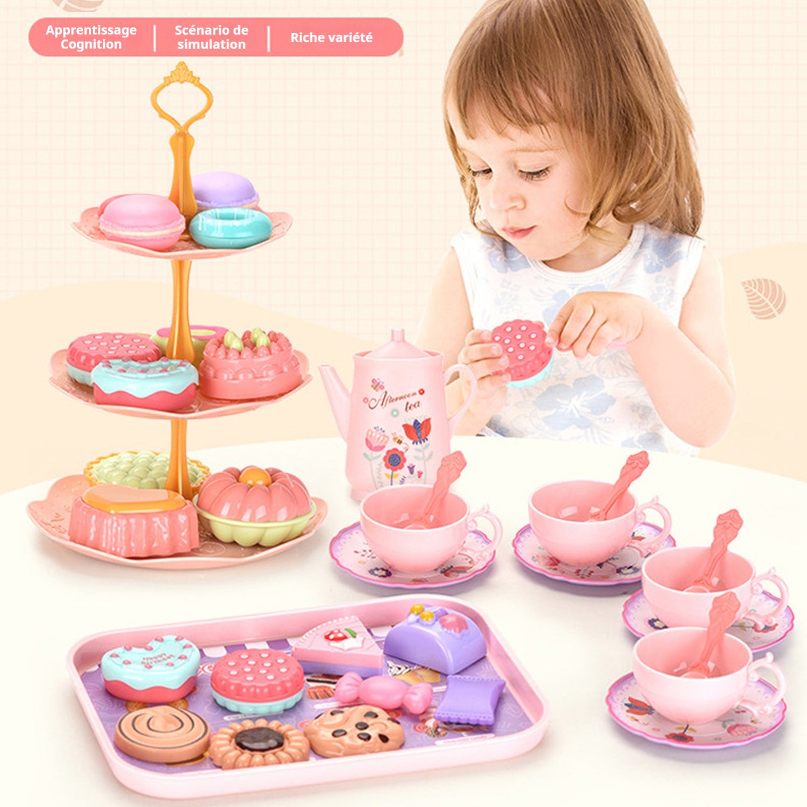 Jouet ensemble de 46 pièces thé de l'après-midi coffret cadeau pour enfants maison de jeu convient aux enfants de 3 ans et plus