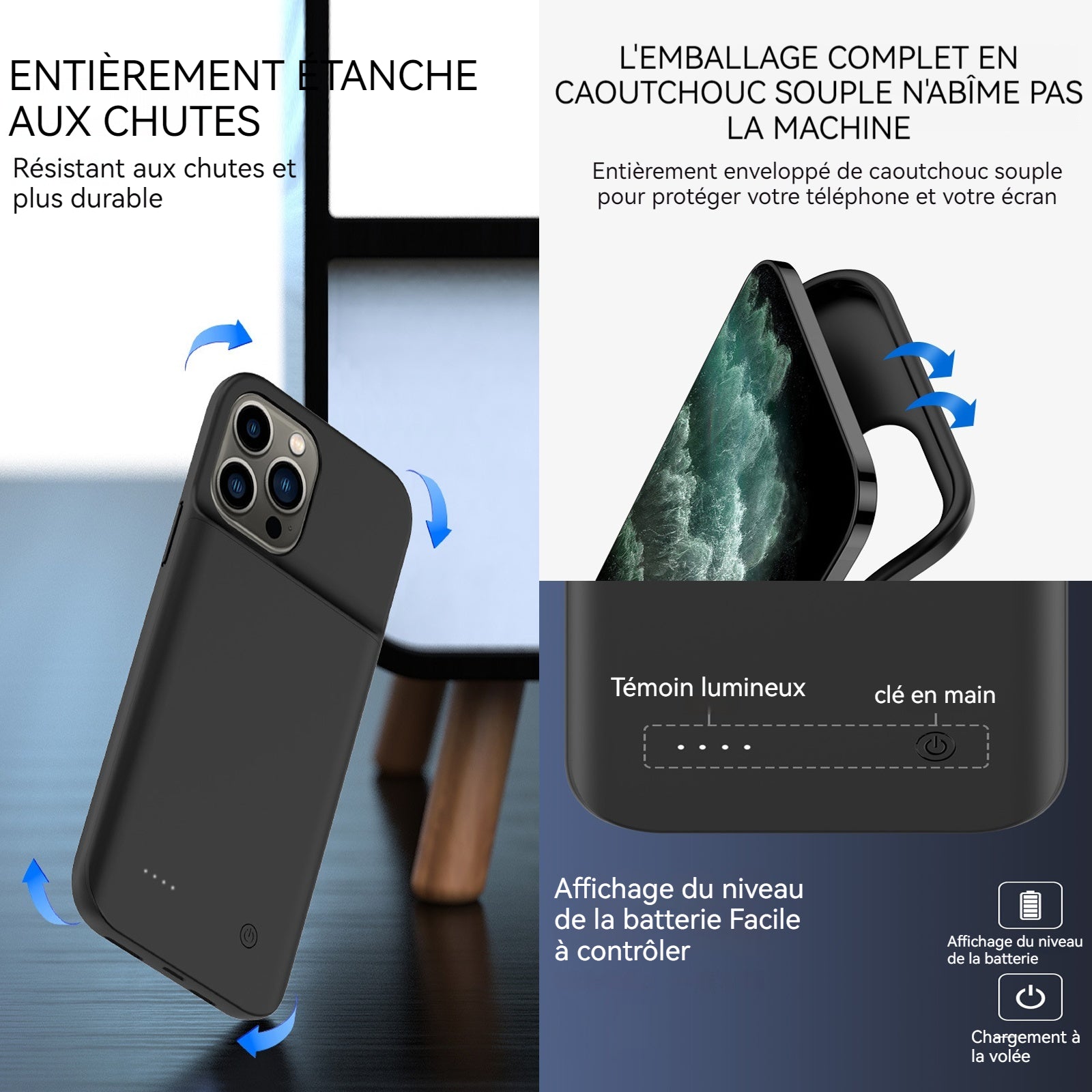 Batterie externe  5000mah pour iph16 pro max batterie à clip arrière pour téléphone portable alimentation à affichage numérique