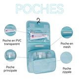 Trousse de toilette 24x9,5x18,5cm grande capacité pour séparer les articles secs et humides crochet de suspension pliable bleu