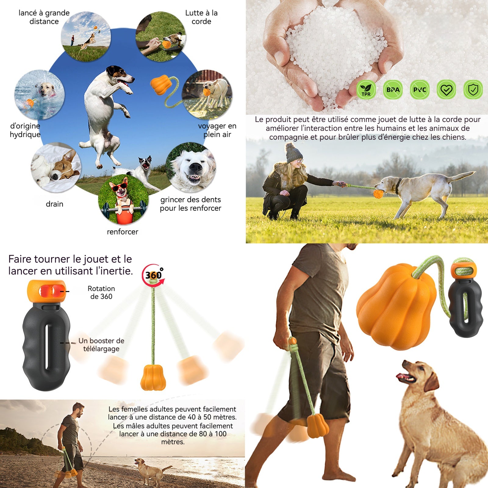 jouet interactif citrouille pour chien Avec poignée extérieur jouets de récupération pour chiens Jouet Mâcher pour chien durable