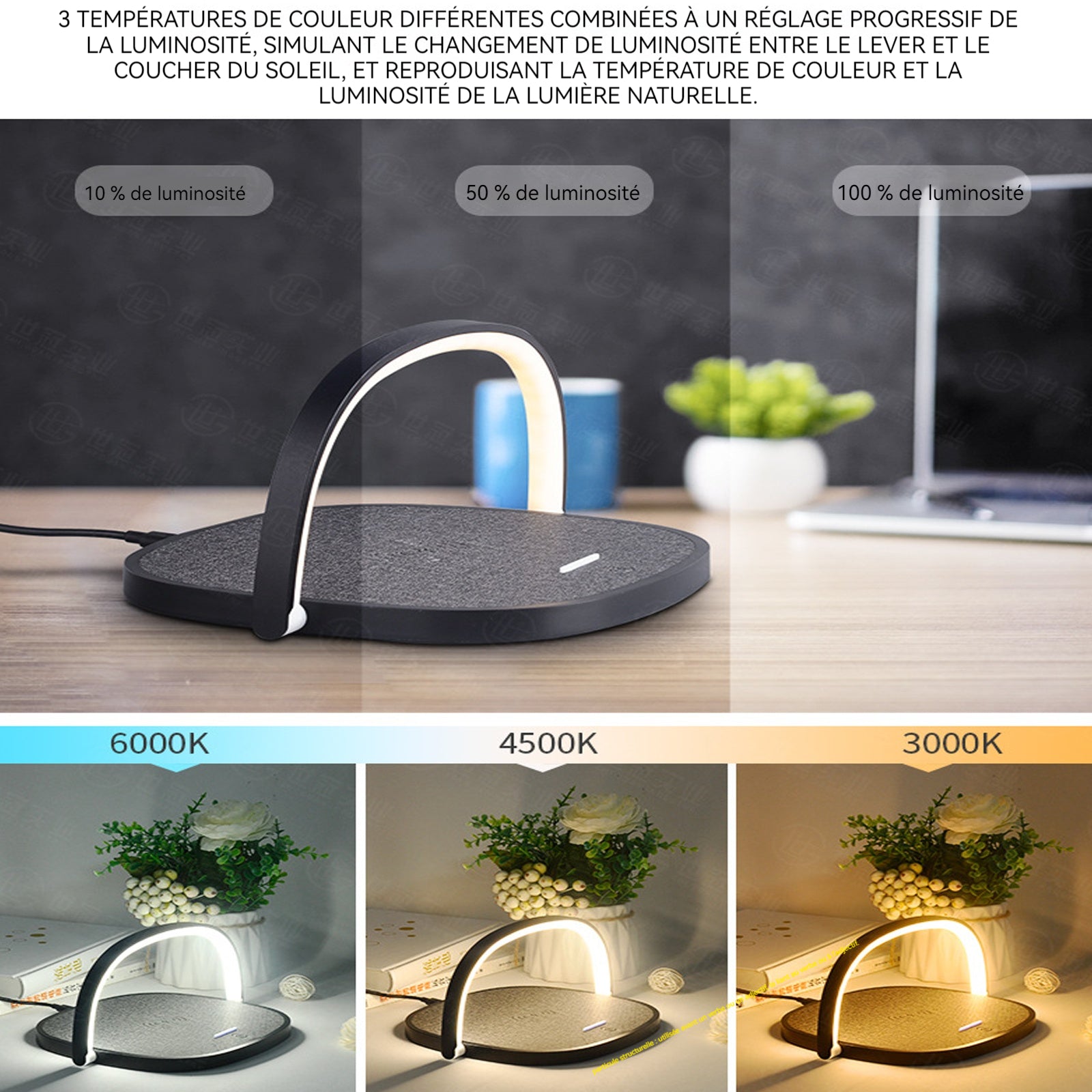 Chargeur sans fil rapide 10w avec veilleuse chargeur induction USB compatible multifonctionnel lampe chevet compact et portable