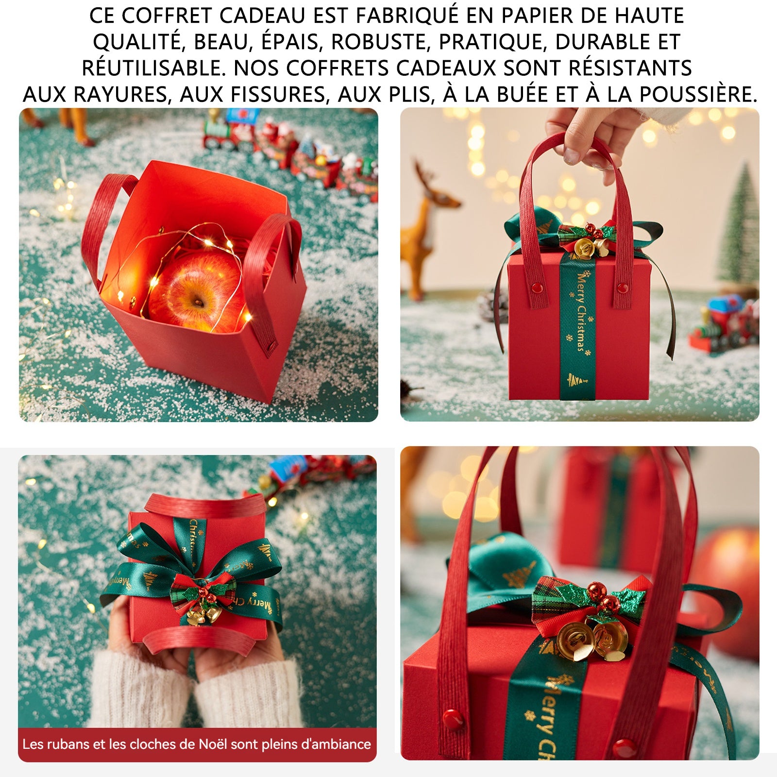 Boite à Bijoux 10x10x10cm Boîte de pommes  Noël Boîte décorative de pomme réveillon de emballage vide boîte cadeau d'accompagnement