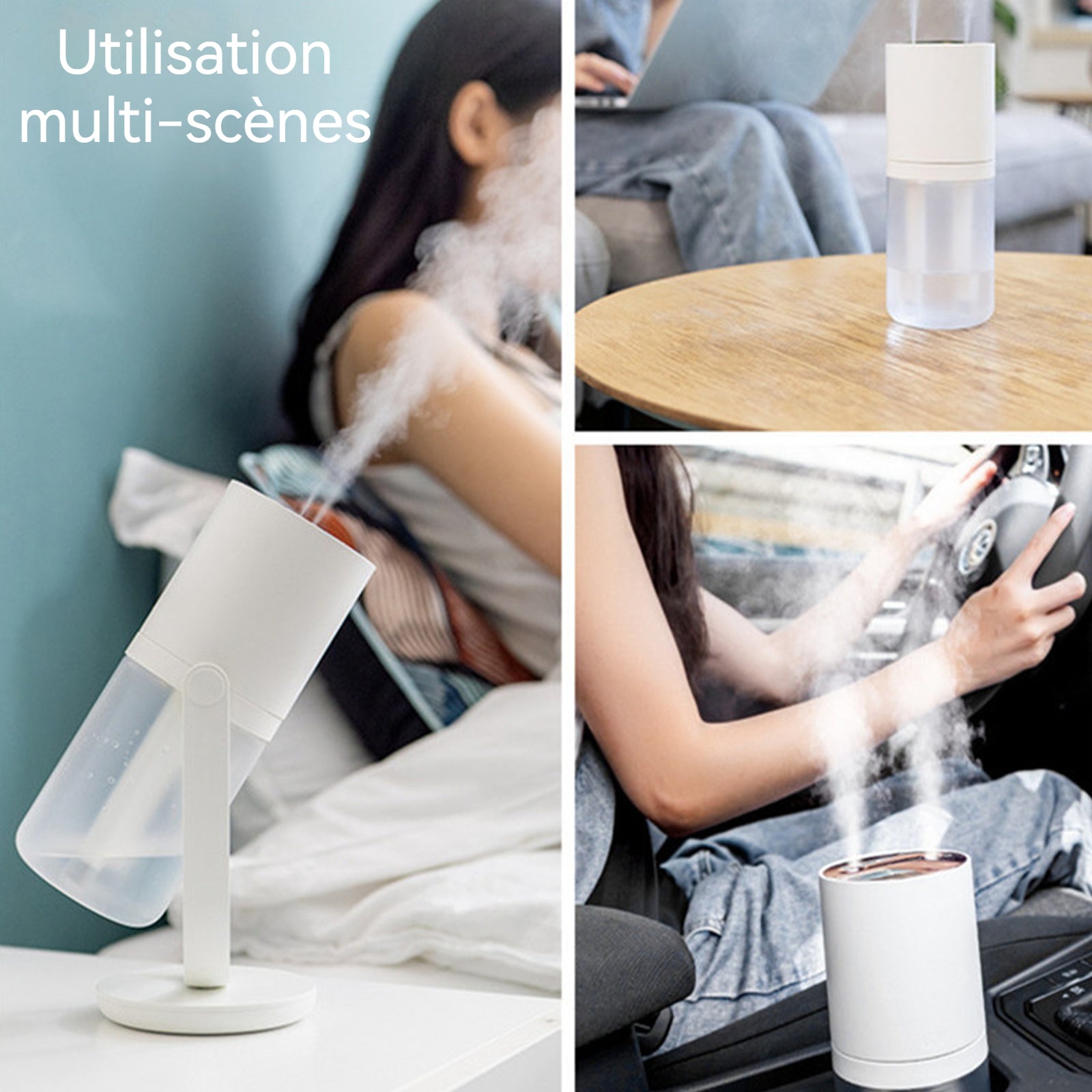 Humidificateur 450ml 3000mAh autonomie 6-8 heures humidificateur de bureau pour chambre à coucher prise Type-C 240x100mm blanc