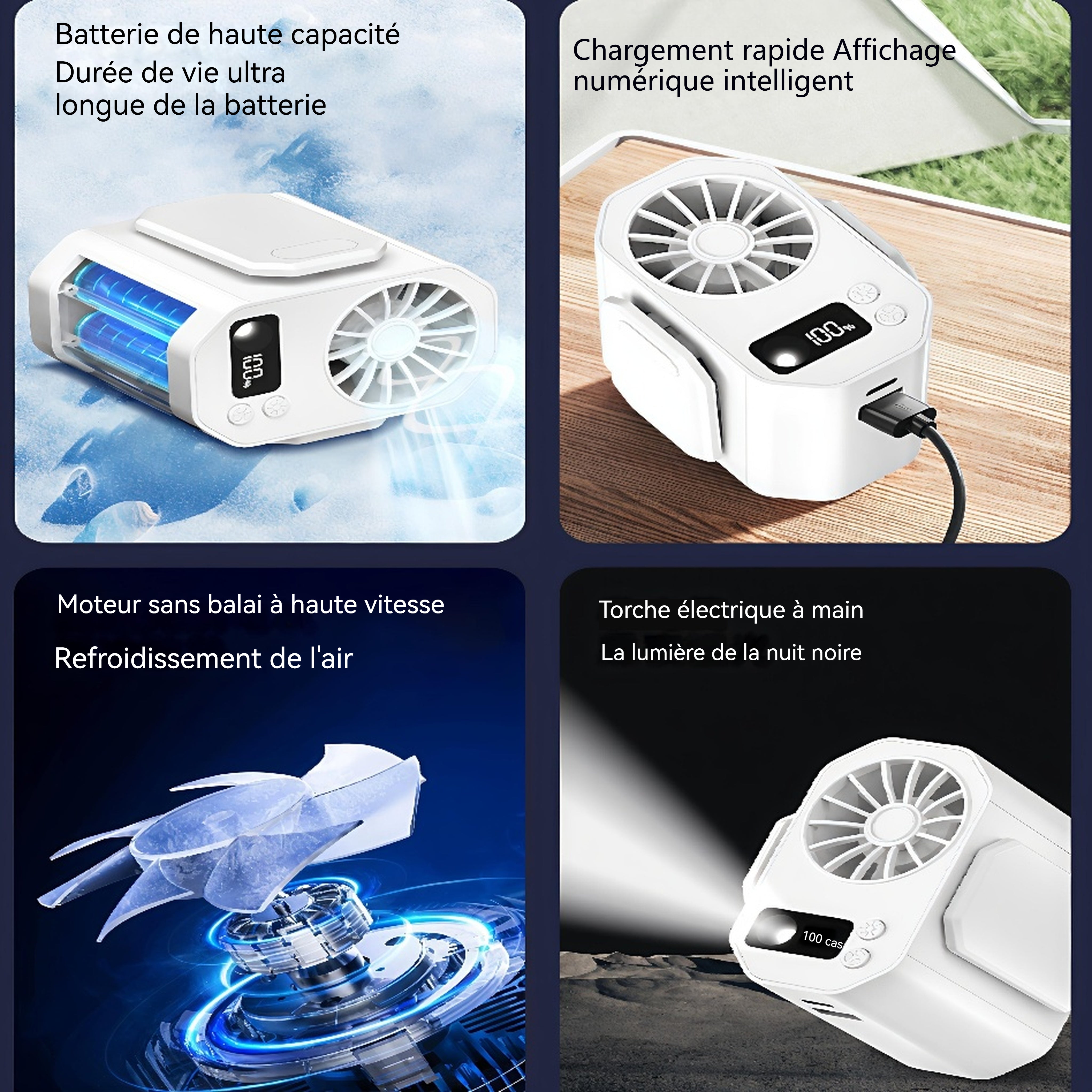 Ventilateur de taille portable d'extérieur portable à chargement USB de cou suspendu sans pales électrique avec éclairage blanc