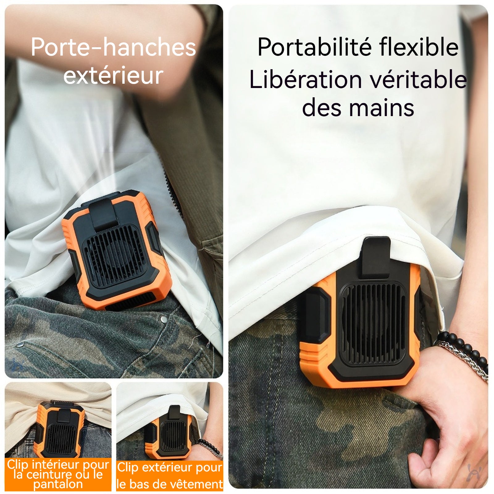 Ventilateur 4000mAh 3 vitesses de ventilation léger et portable faible bruit ventilateur de taille avec ceinture 120cm/veilleuse