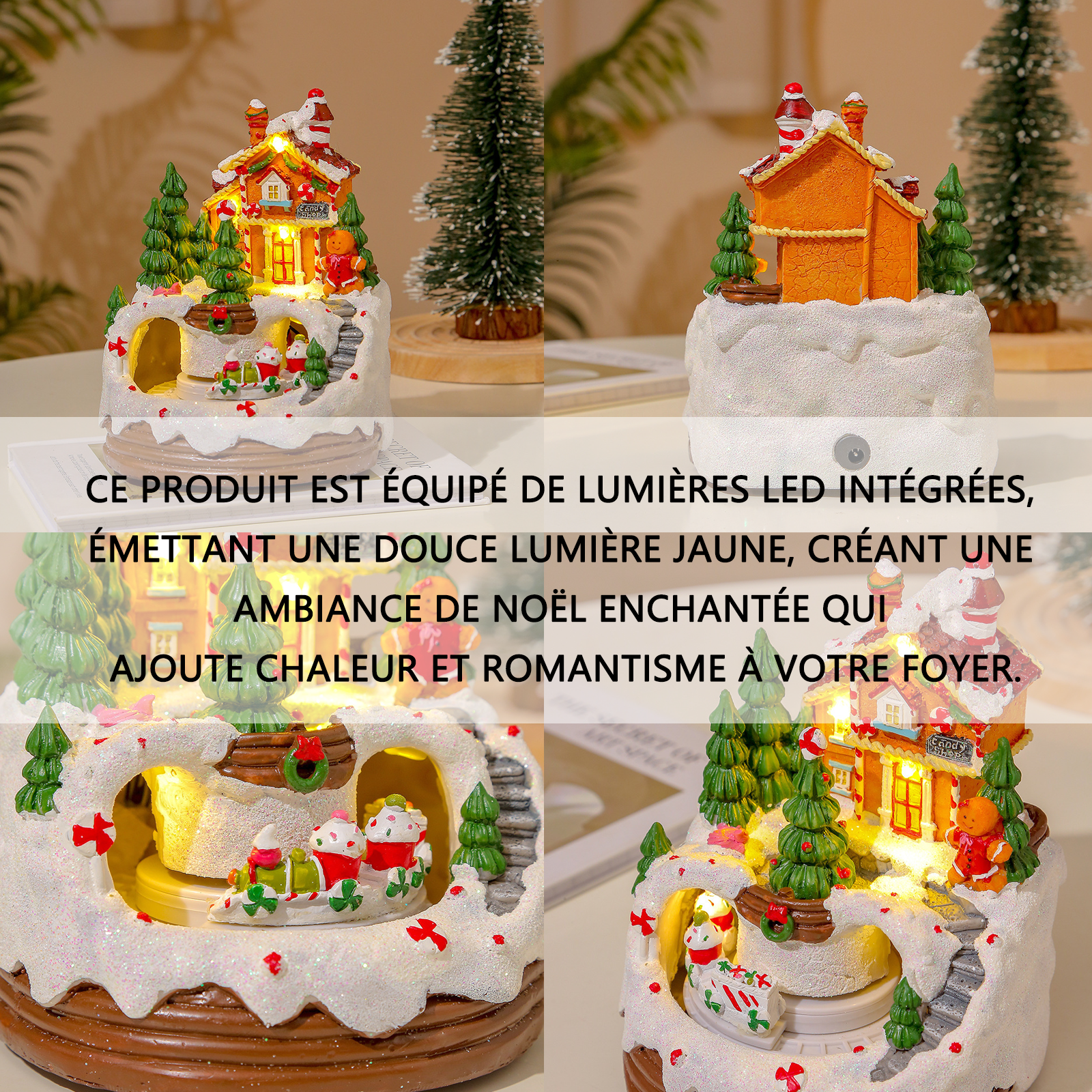 Ornements 12x12x16cm lumineux de maison de musique cabine veilleuse boîte musique cadeau de noël exquis pour enfants avec emballage