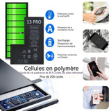 Batterie pour iPhone 13 Pro 3095 mAh Batterie de Remplacement Polymère Li-ION avec Kit d'Outils de Remplacement et Instructions