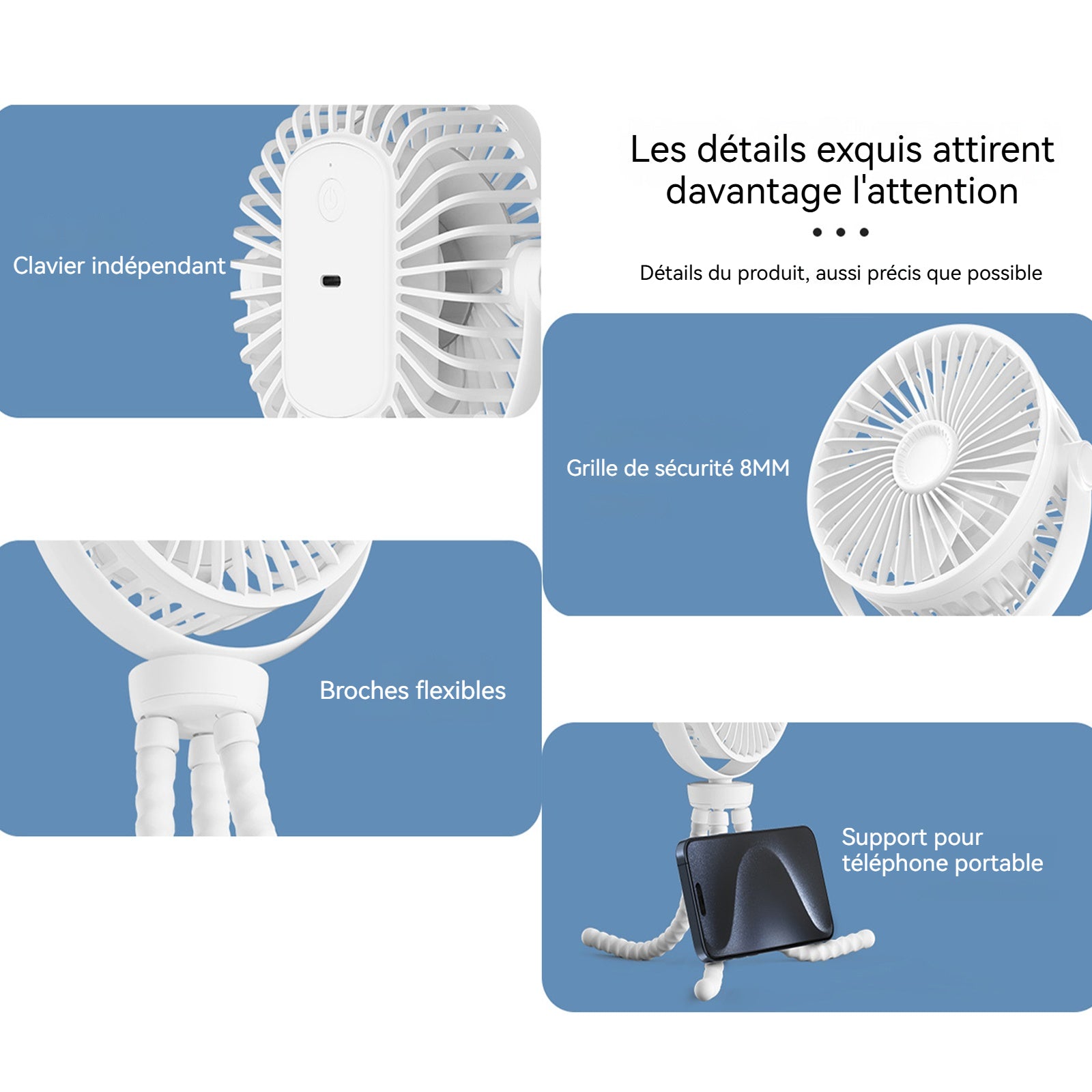 Ventilateur octopus de voiture extérieur pour enfants Le ventilateur peut être fixé de manière aléatoire de bureau pliable USB
