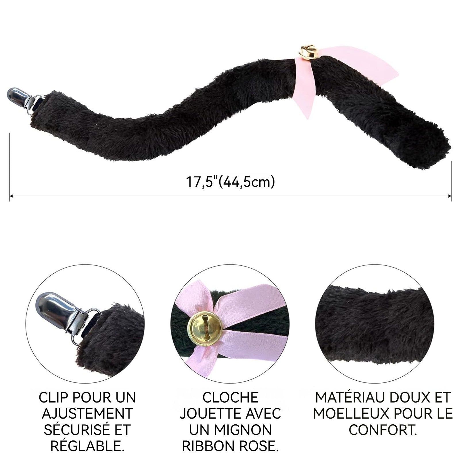 Oreilles de chat 25 x 18 cm Matériau Jinlun Style mignon et cool Avec clochette et queue Indispensable pour les fêtes et le cosplay