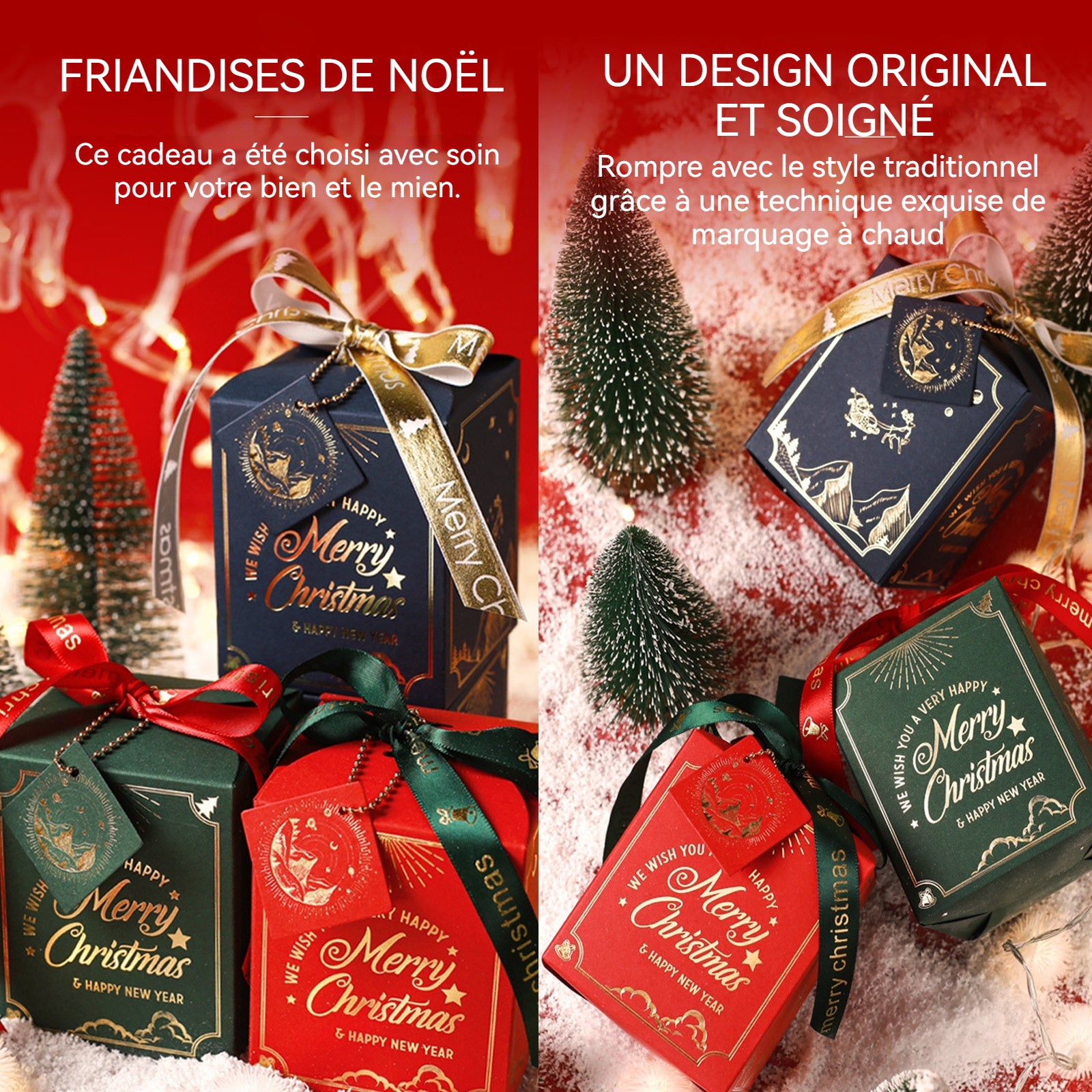 Emballage de noël 3 styles 9 pièces au total coffret cadeau apple box série noël livré avec des rubans et des étiquettes exquises