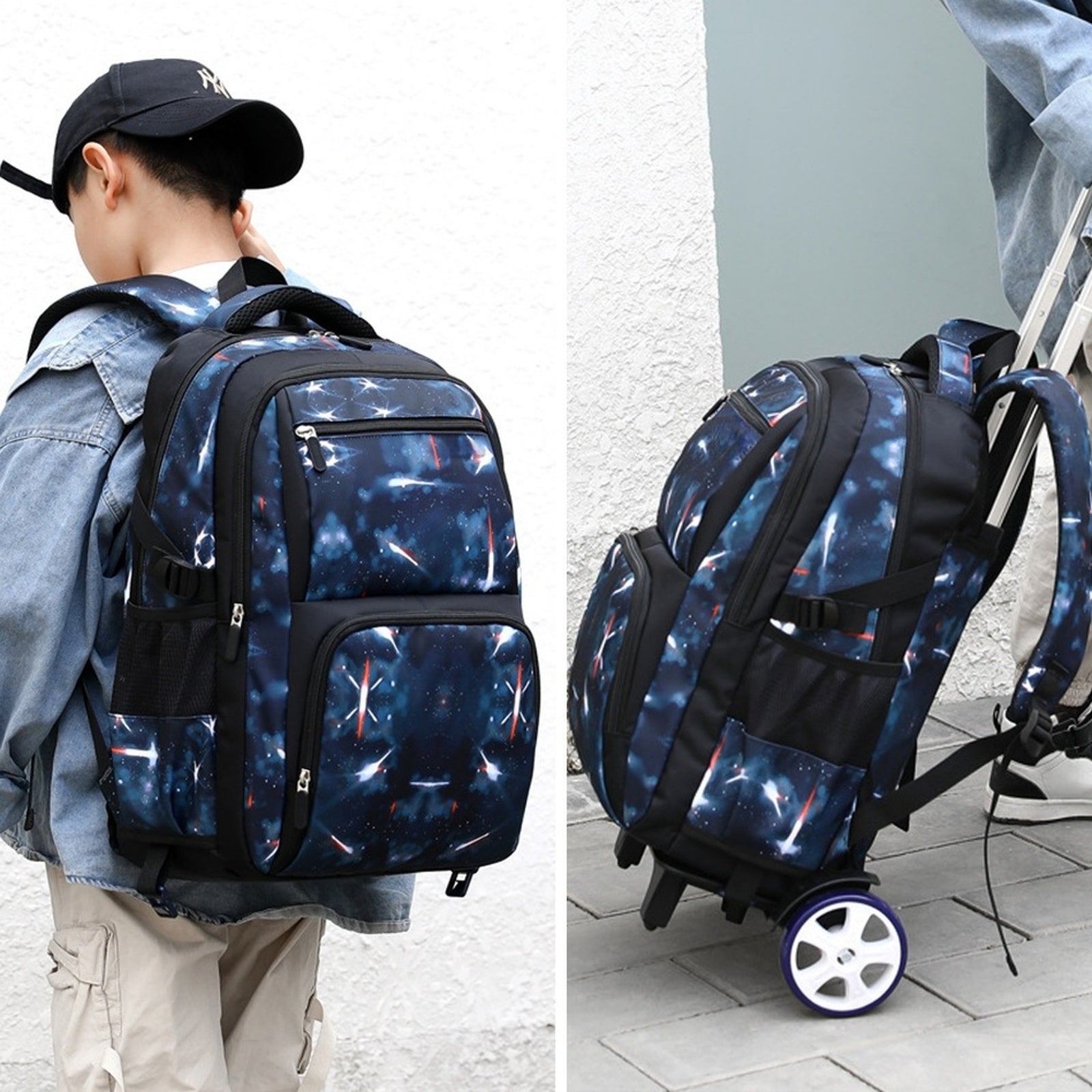 artable 46x30x23cm cartable à roulettes 3 en 1 sac à dos à roulettes sac à dos/valise trolley détachable pour garçons et filles