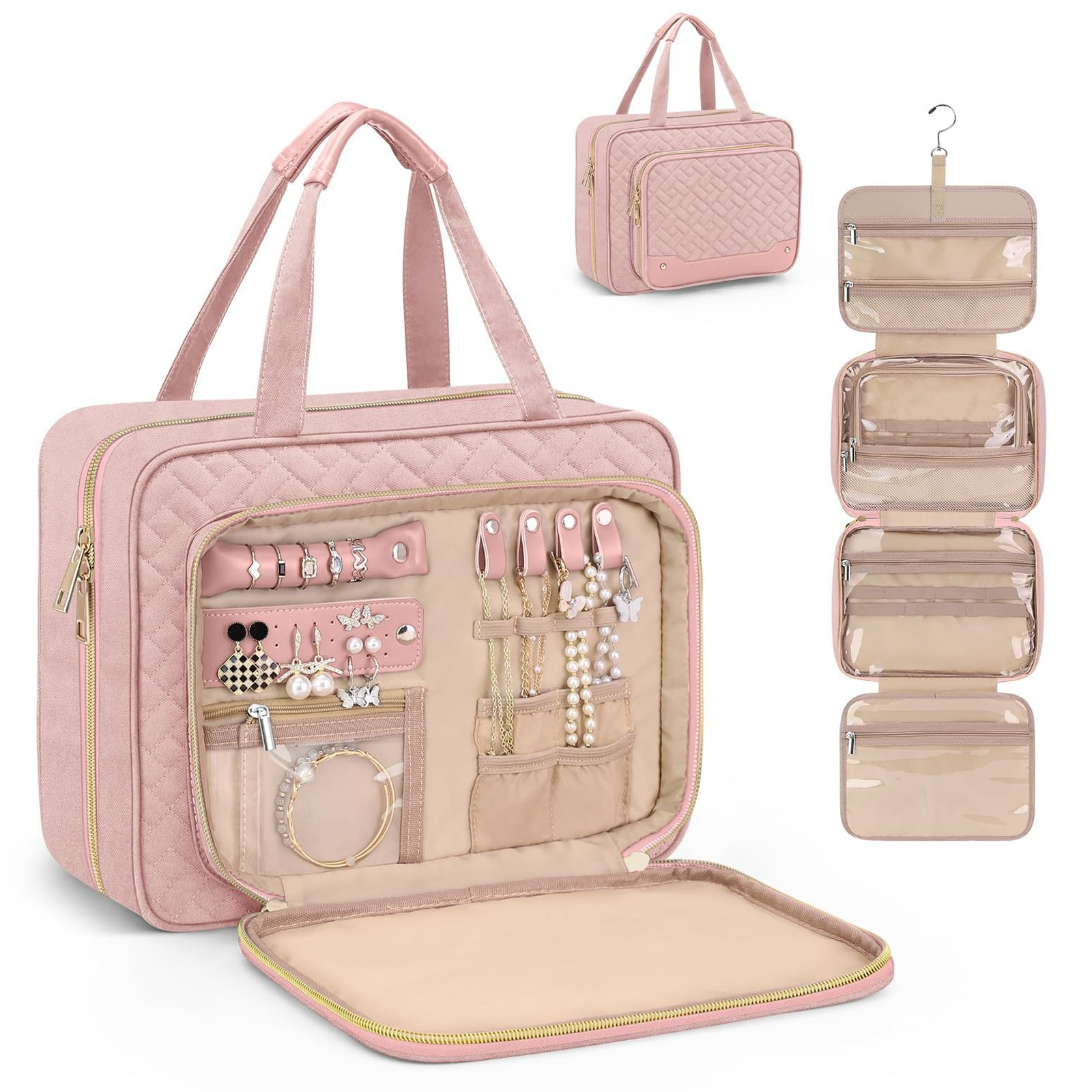 Trousse de toilette suspendue portable grande capacité avec sac de rangement bijoux travel toiletry bag séparation sèche humide