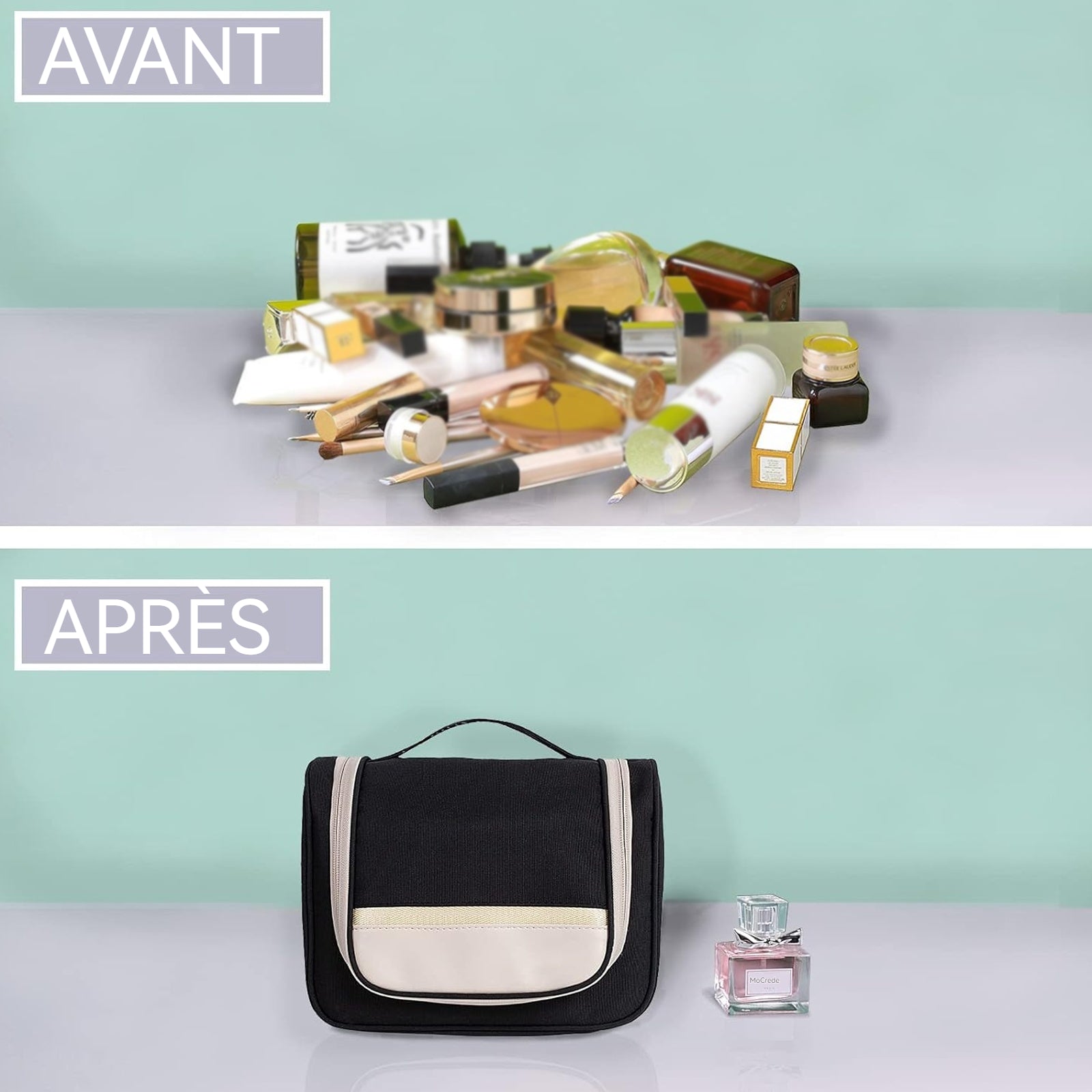 Trousse de toilette 23x25x11 cm tissu sergé double face suspendu trousse de maquillage étanche sac de voyage organisateur pratique