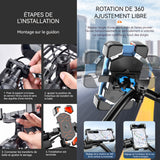 Support telephone moto 14x7cm 360 degrés rotation 1,7-3,0cm guidon diamètre porte telephone velo pour téléphones de 4,7-7,2 pouces