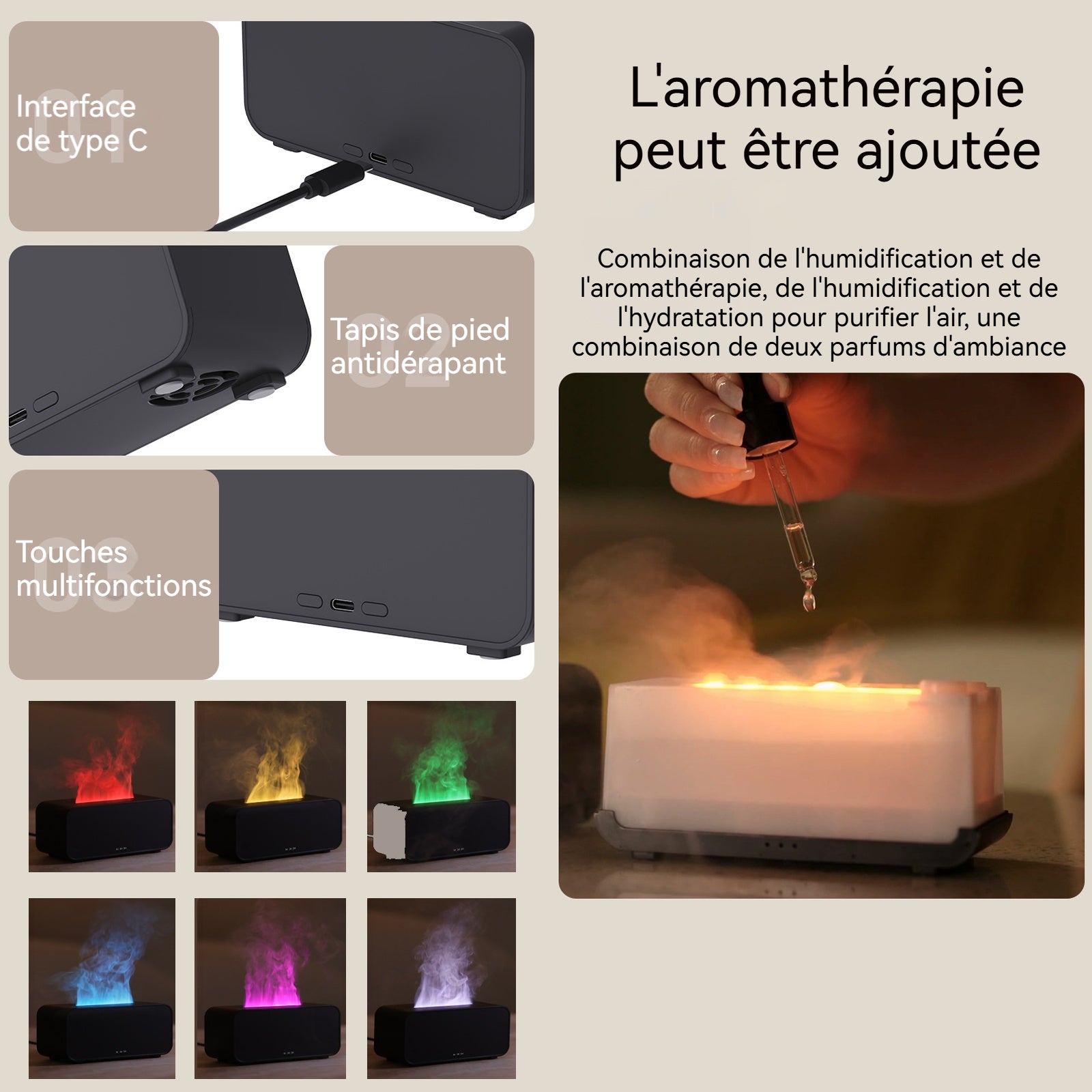 Humidificateur à flamme 250ml veilleuse avec télécommande lumières RVB colorées diffuseur d'arôme diffuseur d'huil maison cadeau