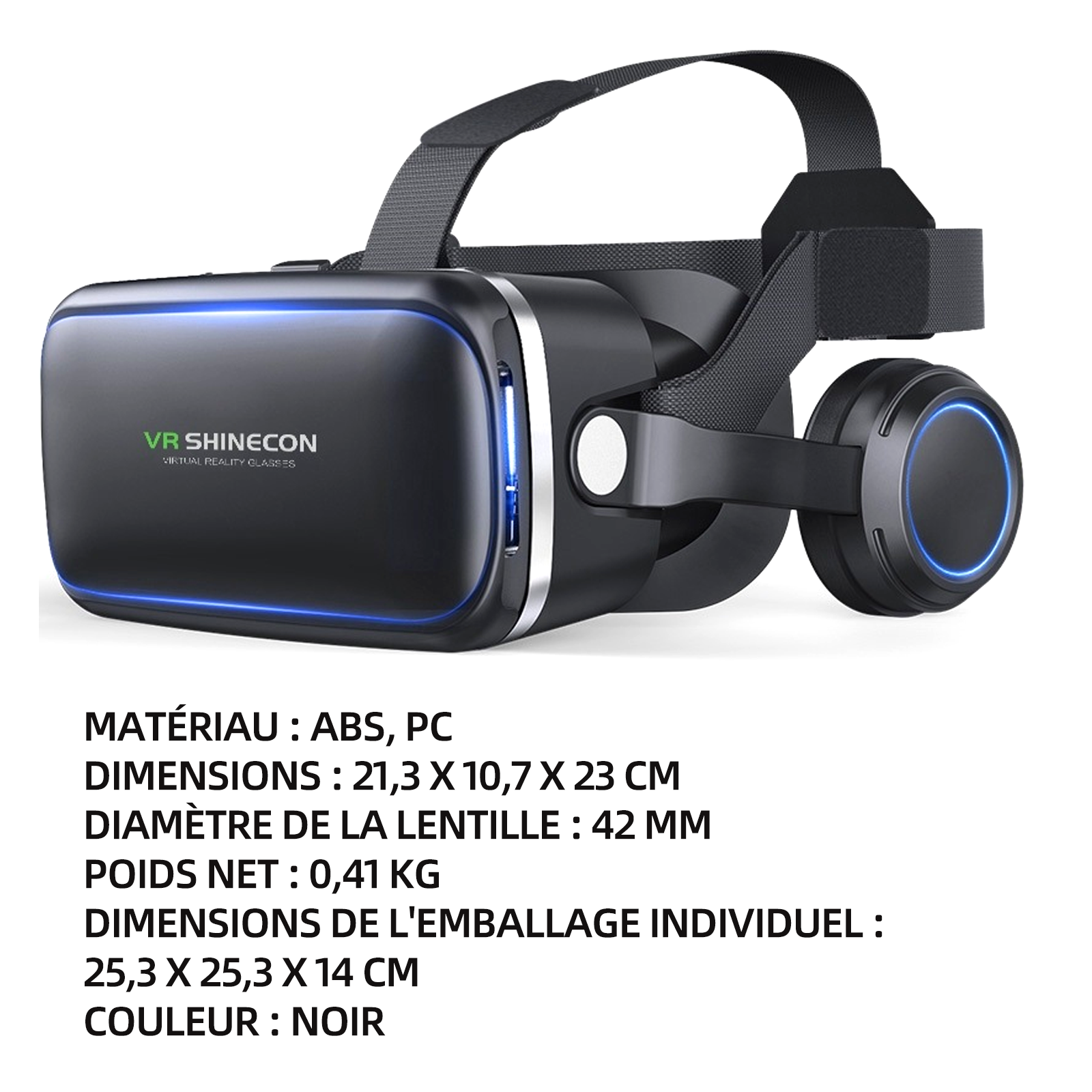 asque VR 21,3 x10,7x 23cm noir ABS PC Casque de réalité virtuelle VR dernière génération casque intelligent 3D pour jeux vidéos