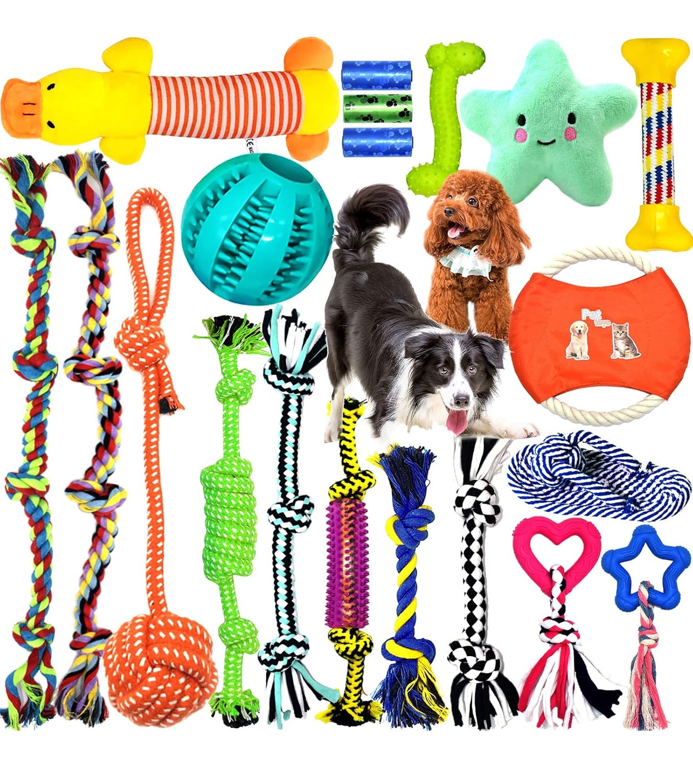 Jouets pour chien, jouets en coton naturel non toxique 20 pièces, jouets à mâcher durables pour chiens de petite et moyenne taille