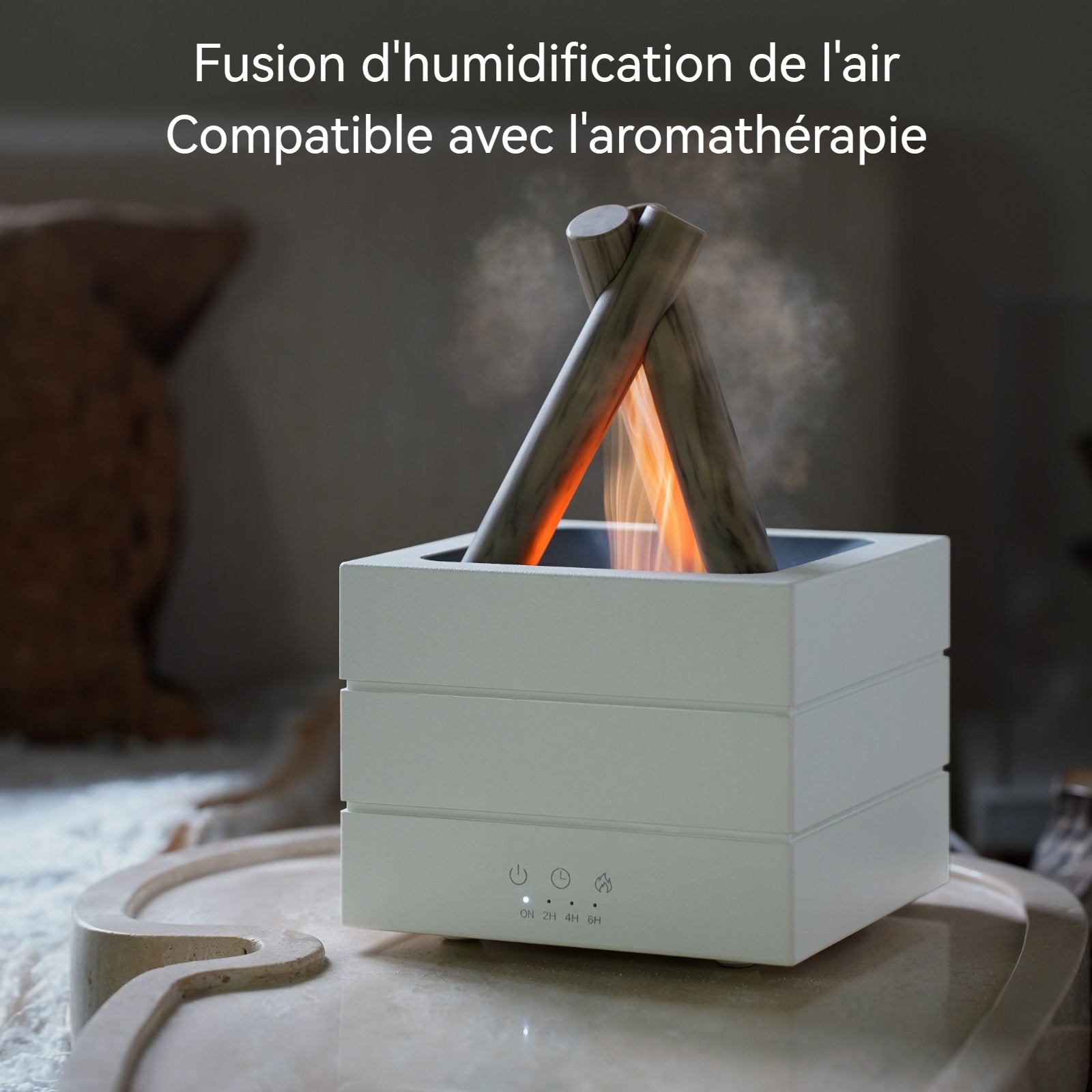 Humidificateur 280ml appareil d'aromathérapie simulant un feu de camp éclairage d'ambiance multicolore atomisation ultrasonique