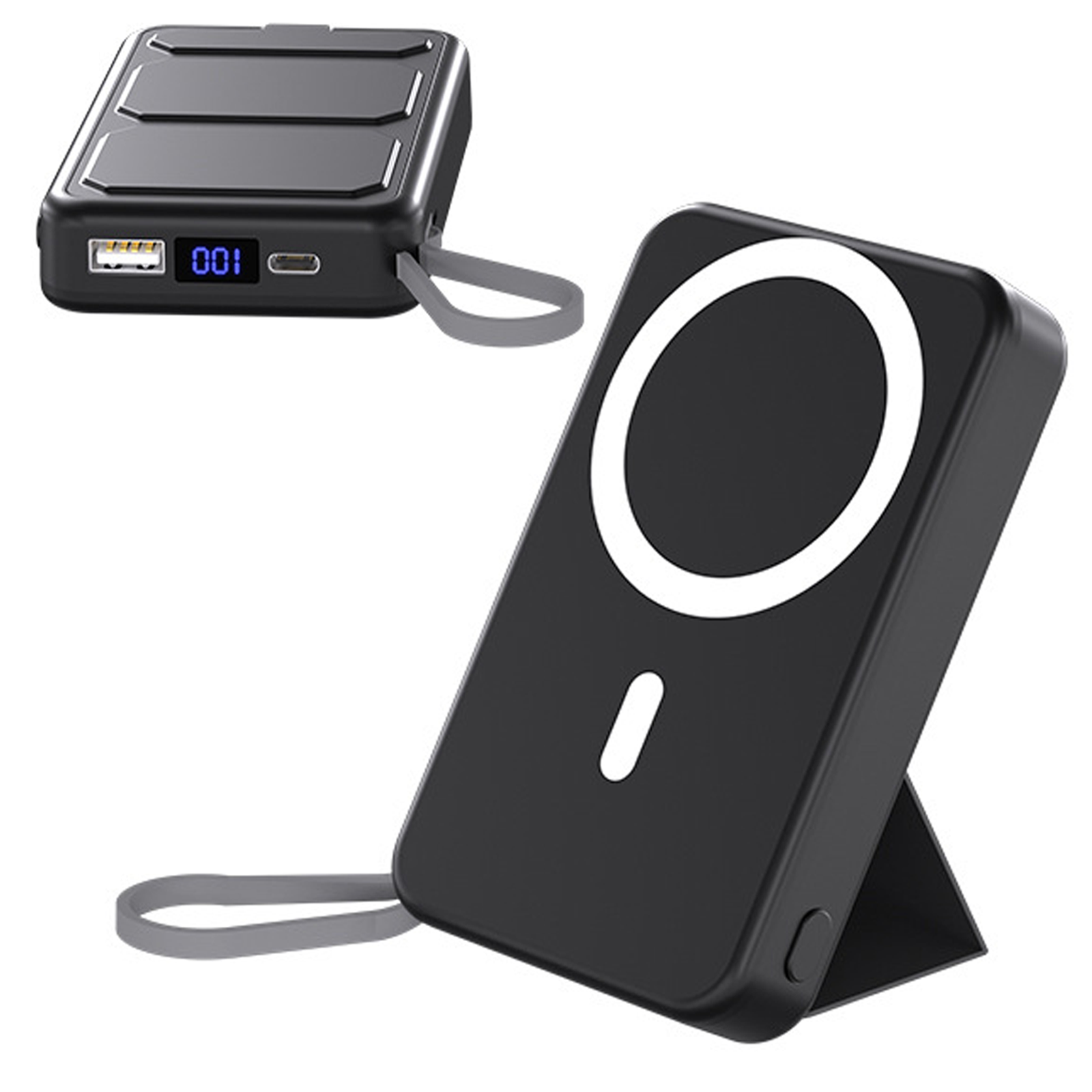 Batterie externe magnétique 10000mAh PD22.5W avec iphone et connecteur type-C Chargement rapide sans fil 15W batterie externe noir