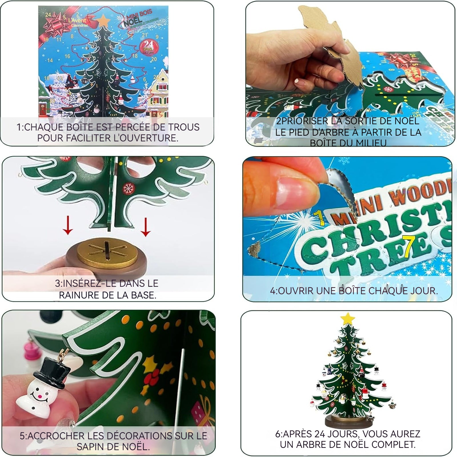 Calendrier de l'avent 2024 2 pcs mini sapin de noël en bois avec 28 ornements cadeaux de noël pour cadeaux enfants decor de noel