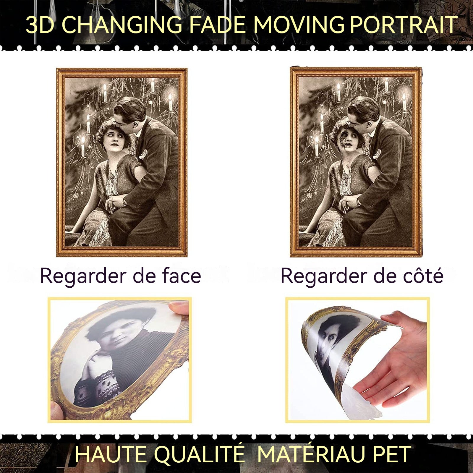 Halloween 6 pièces 26 x 18 cm halloween decoration effrayante de portrait interieur visage changeant 3D d'horreur cadre photo hantée