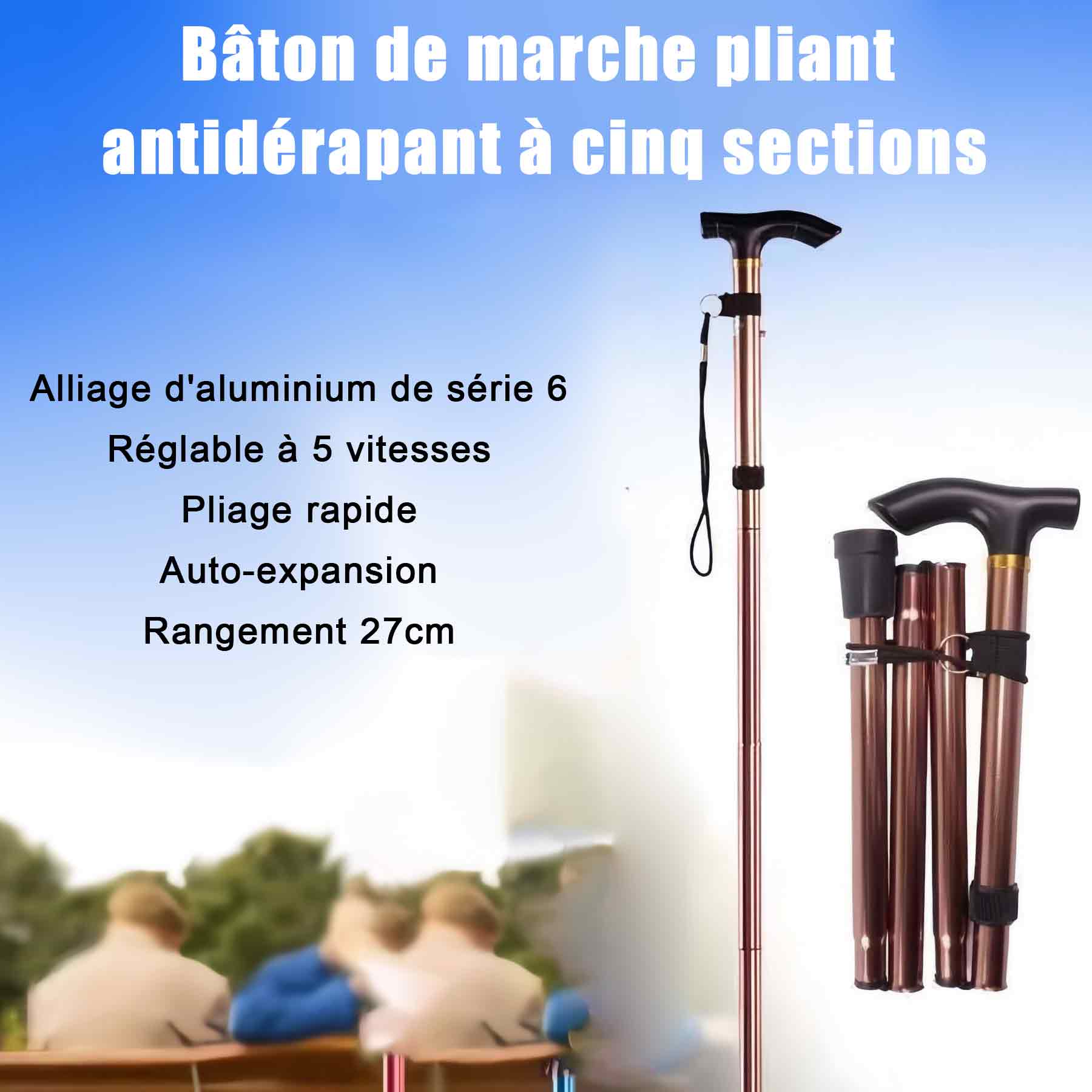 Batons de randonnée 27-95cm bâton de trekking pliable télescopique fibre bâtons de trekking rétractables canne de marche pliable