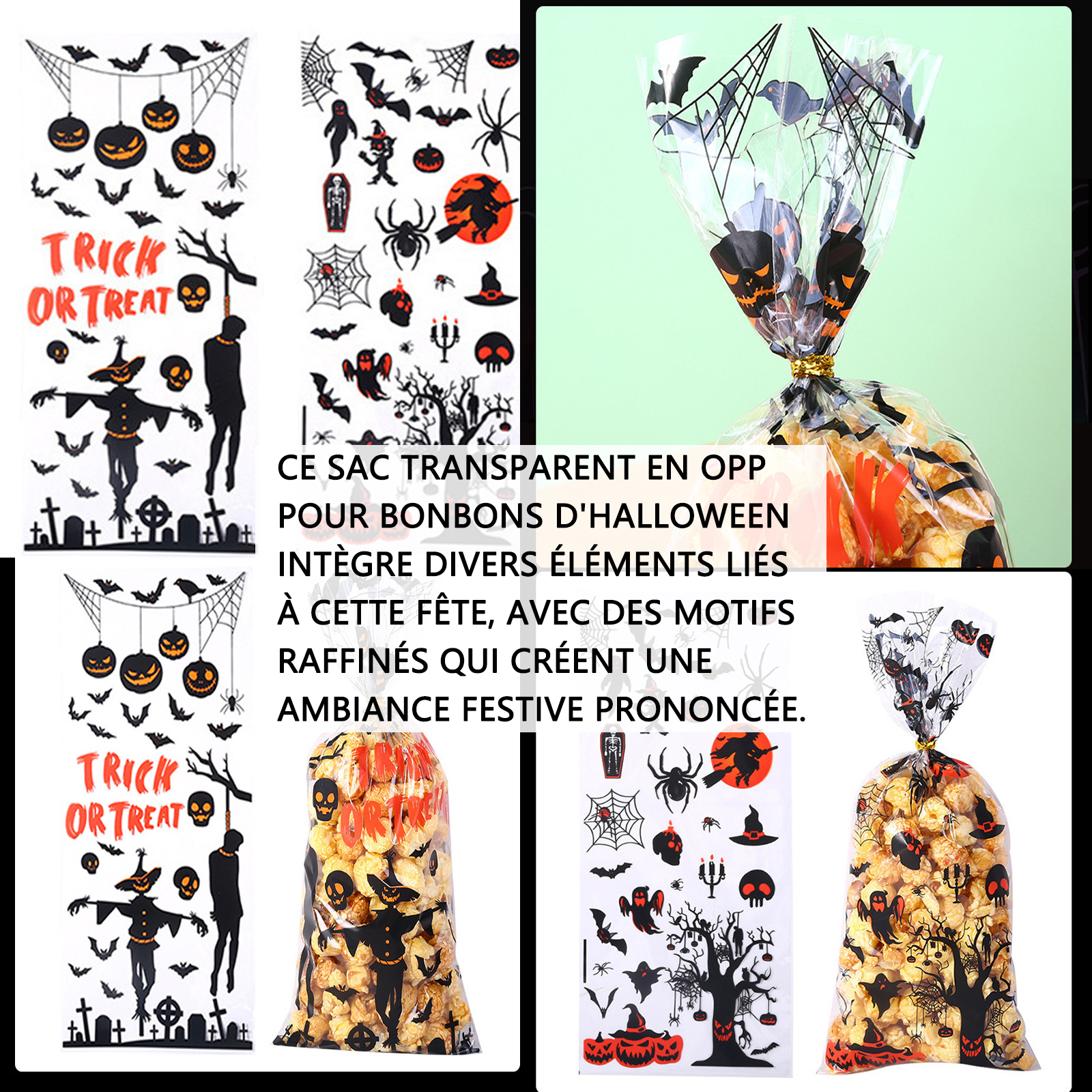 Halloween 12 pièces sac de collation transparent en toile d'araignée décorations de fête de vacances sac d'emballage en plastique