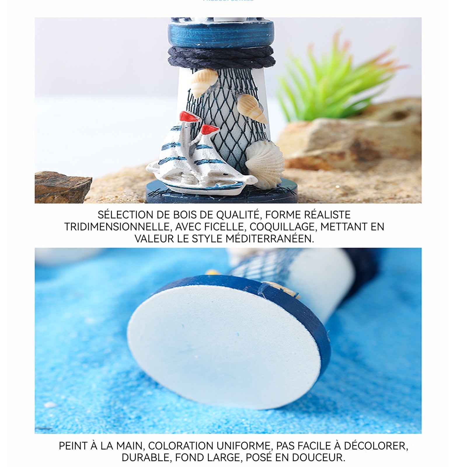 Ornements 13,5x5cm mini-phare en bois de style méditerranéen avec vue sur l'océan décoration de chambre petits objets decoratifs