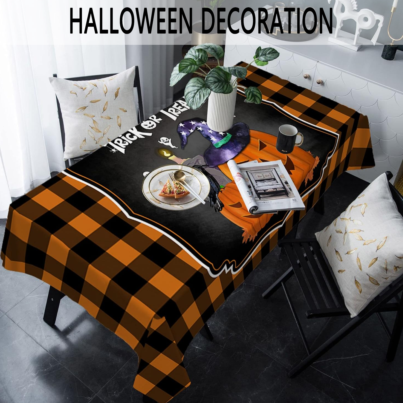 Nappe d'halloween 153x259cm halloween carré nappe citrouille et toile d'araignée decoration halloween effrayante tissu interieur