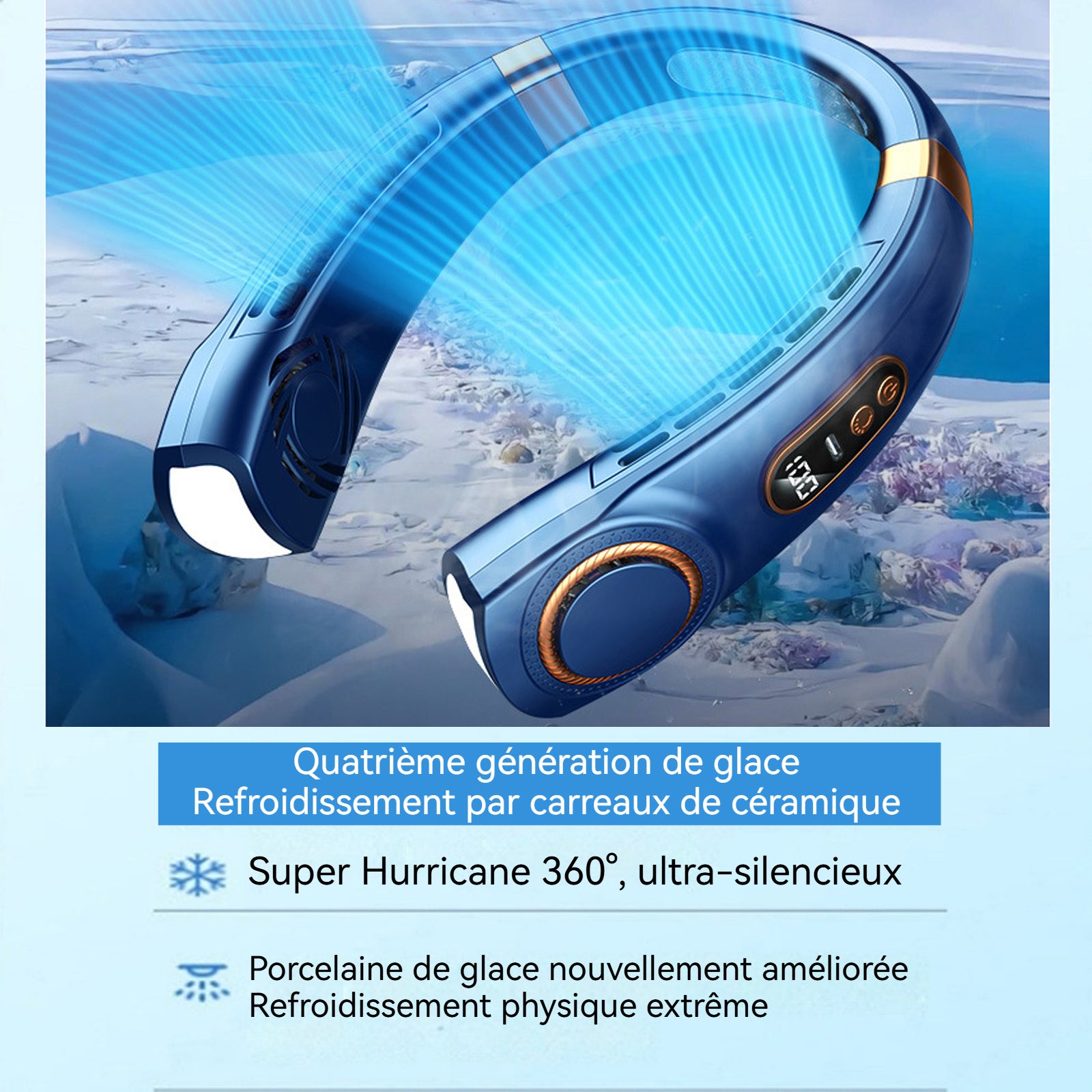 Ventilateur de cou portable multifonctionnel silencieux portatif USB mini ventilateur électrique sans pales longue durée bleu