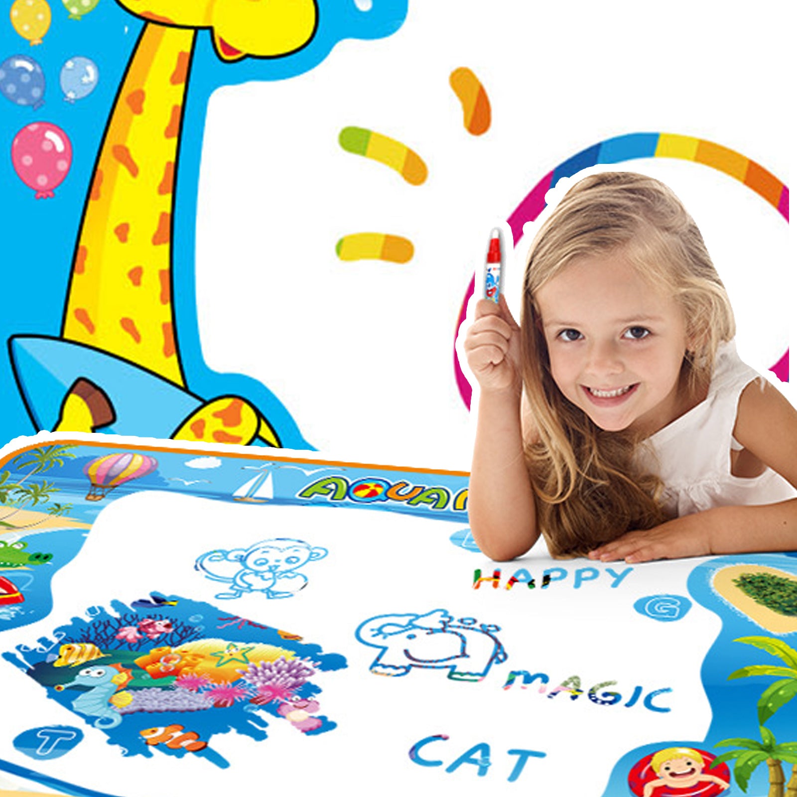 Tapis dessin eau 100x70cm tapis dessin enfant tapis magique dessin eau livré avec divers accessoires cadeaux éducatifs pour enfants