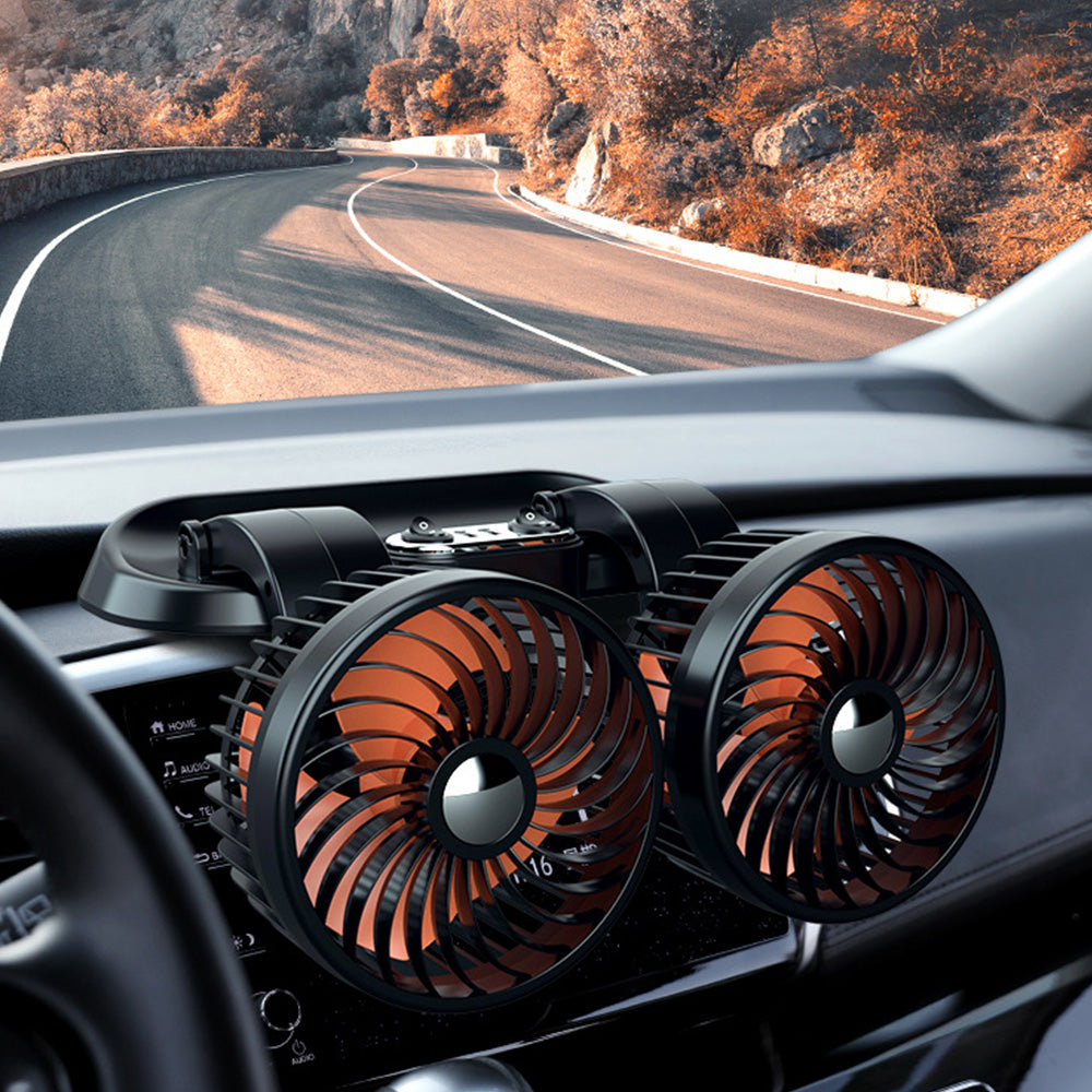 Ventilateur électrique dans la voiture Réglage à deux vitesses  Rotation à 360 degrés Chargeur double port Ventilateur à double tête