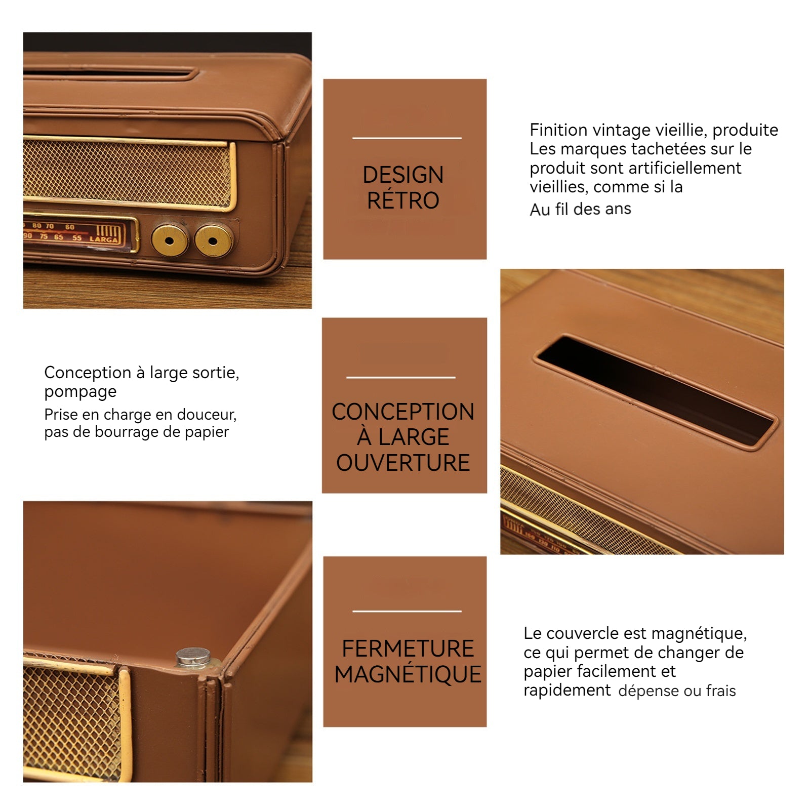 Ornements 14,5x24x8cm boîte à mouchoirs en fer pour le salon boîte à tiroirs en métal objets de décoration petits objets decoratifs