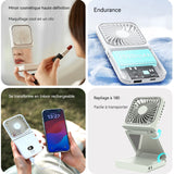 Ventilateur portatif avec miroir ventilateur de charge d'urgence portable d'extérieur USB pliable mini électrique portatif blanc