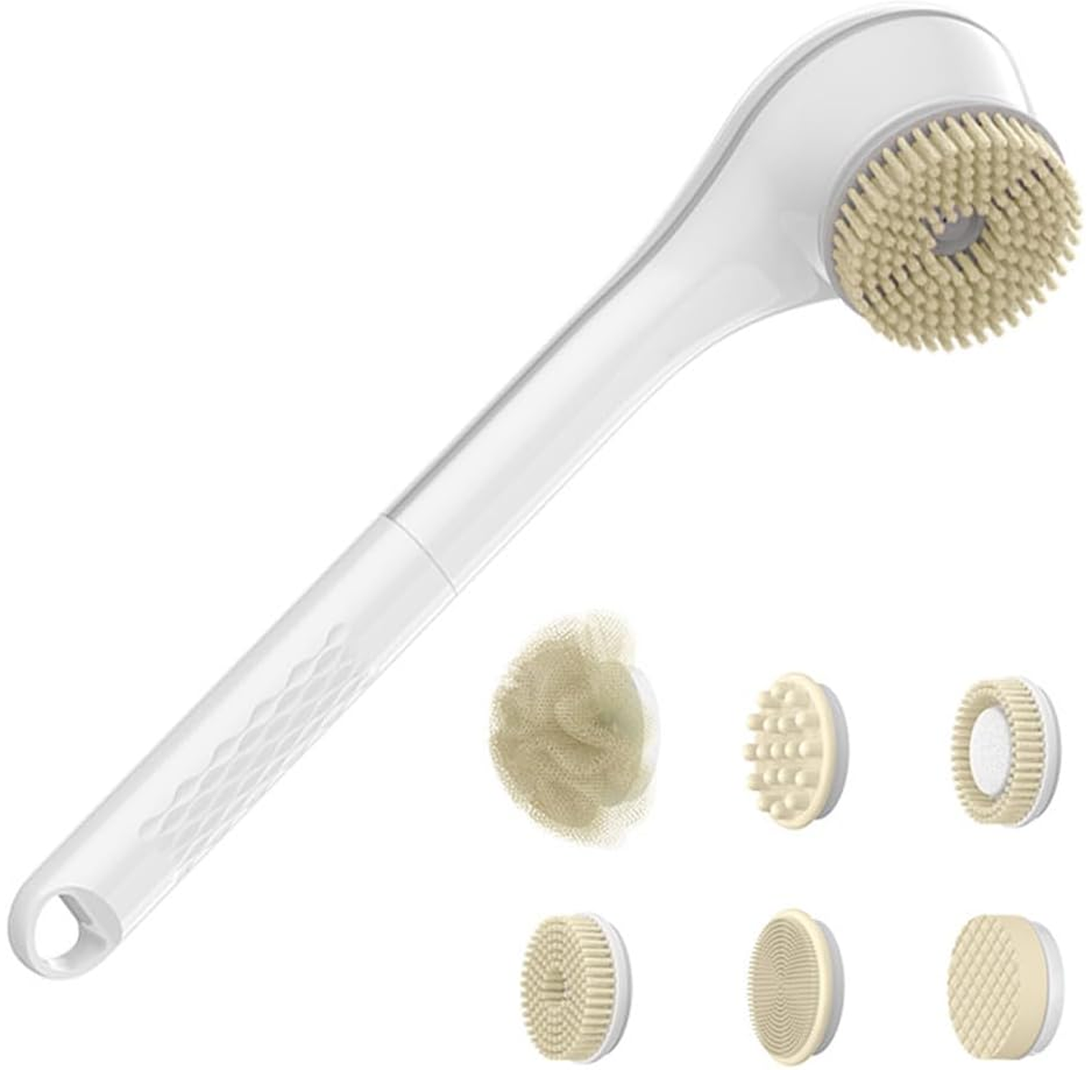 Brosse Dos Douche 1200mA Nettoyage en profondeur 6 modes Résistant à l'eau IPX7 Chargement USB Brosse De Douche éLectrique blanc