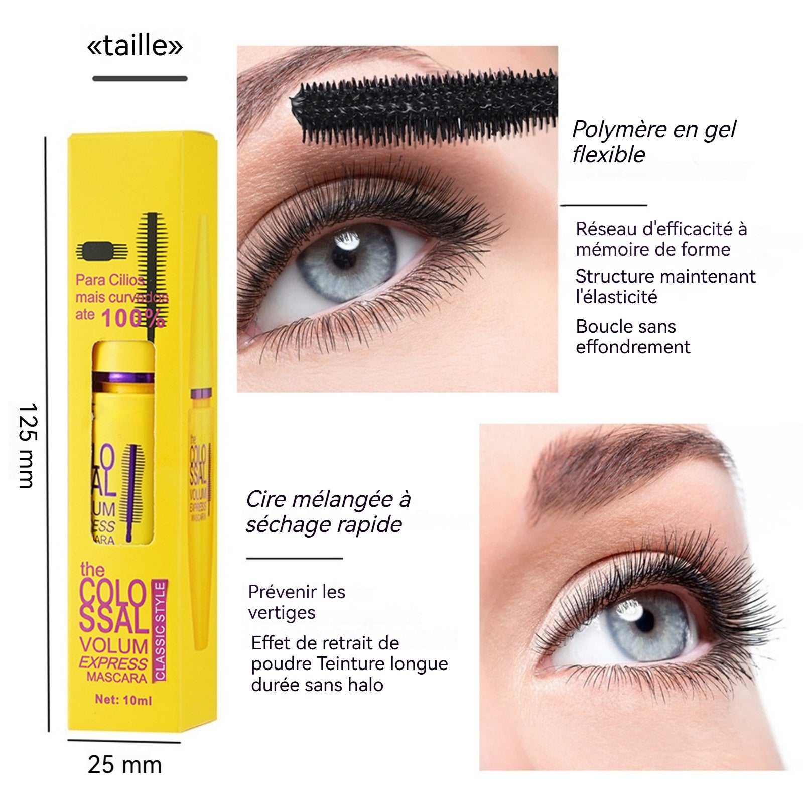Mascara 4 pcs 4 têtes de brosse Mascara noir épais imperméable et résistant à la transpiration facile à enlever sans bavures