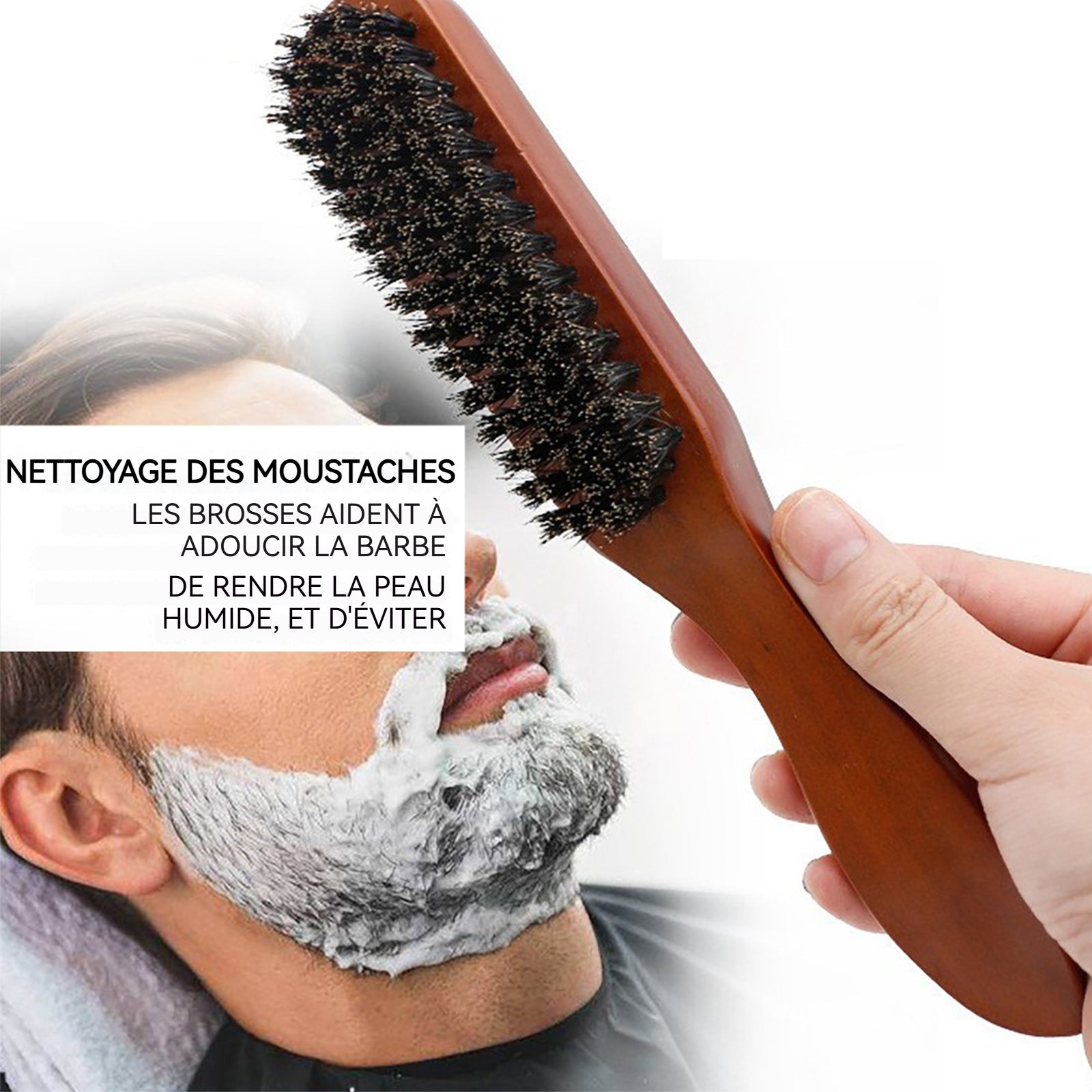 Brosse à barbe en poils de sanglier multifonction brosse à barbe et moustache brosse à cheveux brosse barbe pour cheveux barbe