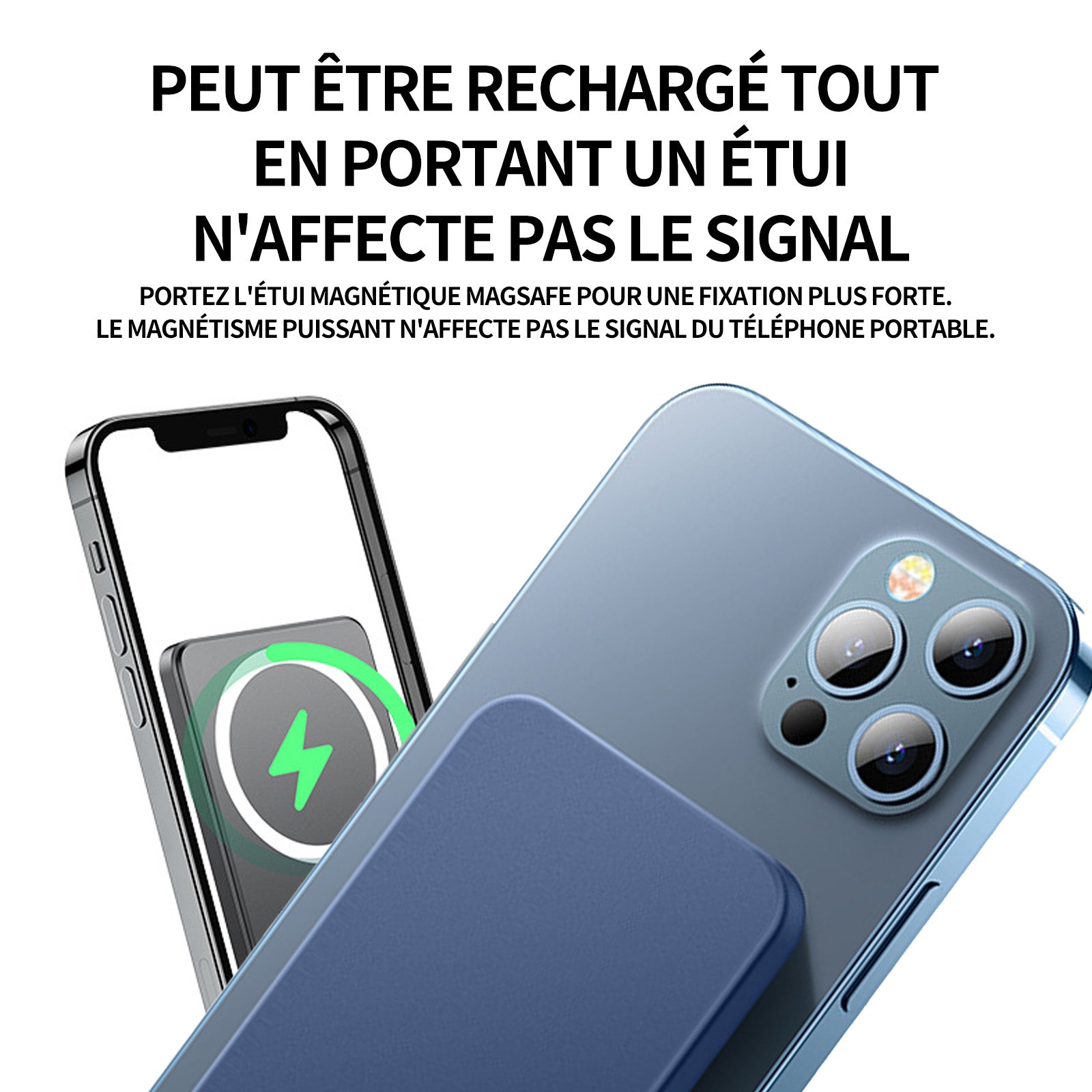 Batterie externe 10000mAh Bleue pratique Batterie externe magnétique Batterie Externe Magsafe Batterie Externe Magnétique sans Fil