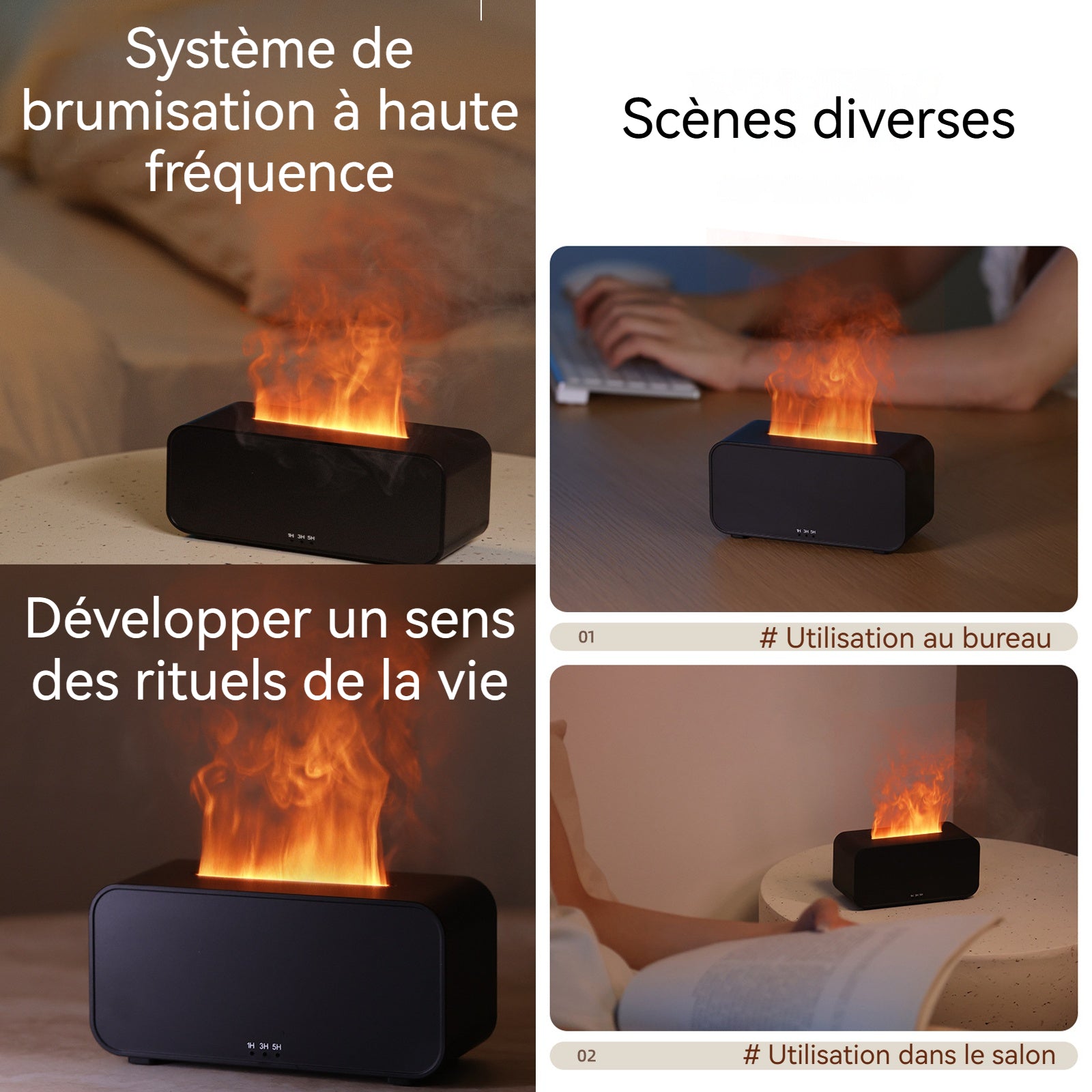 Humidificateur à flamme 250ml veilleuse avec télécommande lumières RVB colorées diffuseur d'arôme diffuseur d'huil maison cadeau