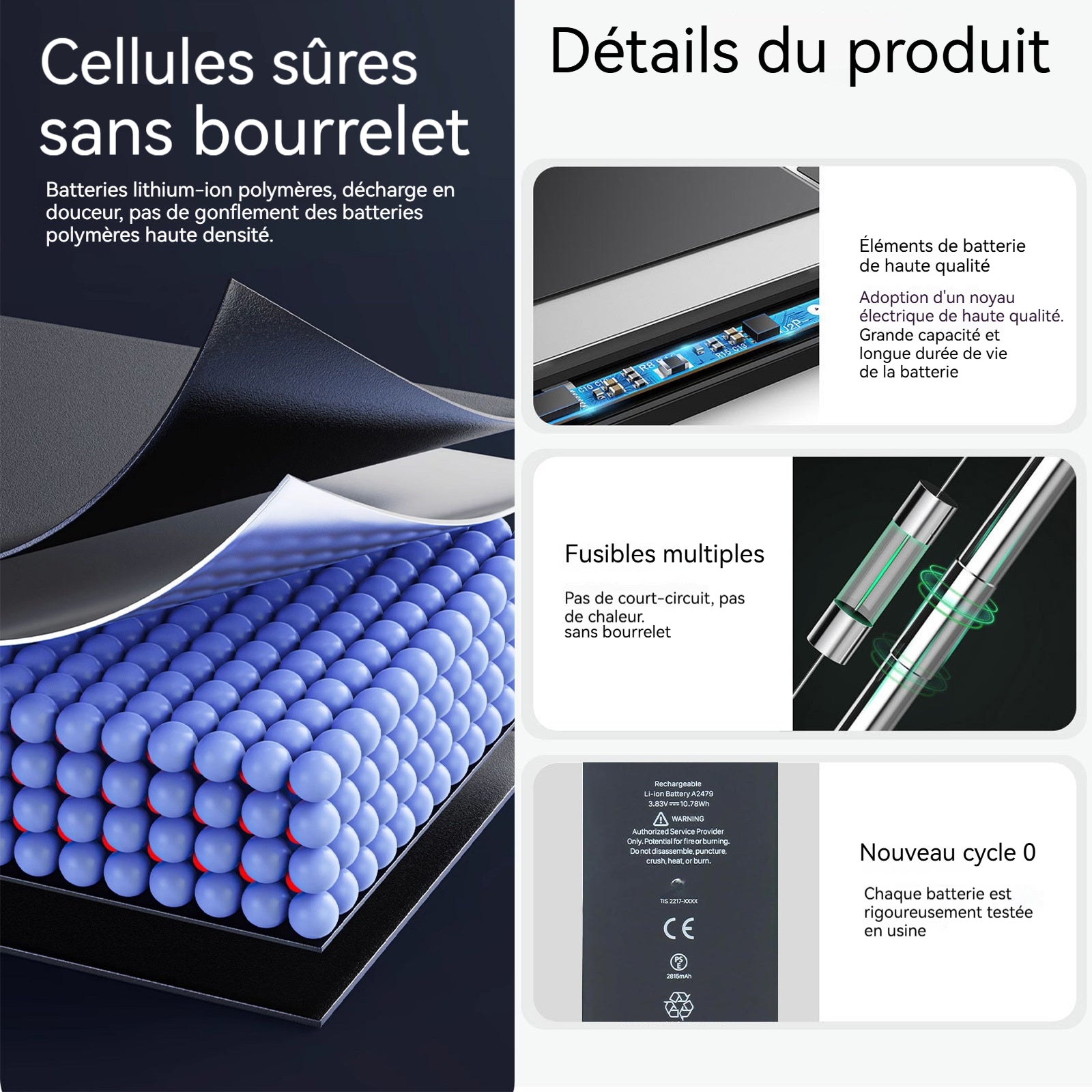 Batterie pour iPhone 12 Pro 2815 mAh Batterie de Remplacement Polymère Li-ION avec Kit d'Outils de Remplacement et Instructions