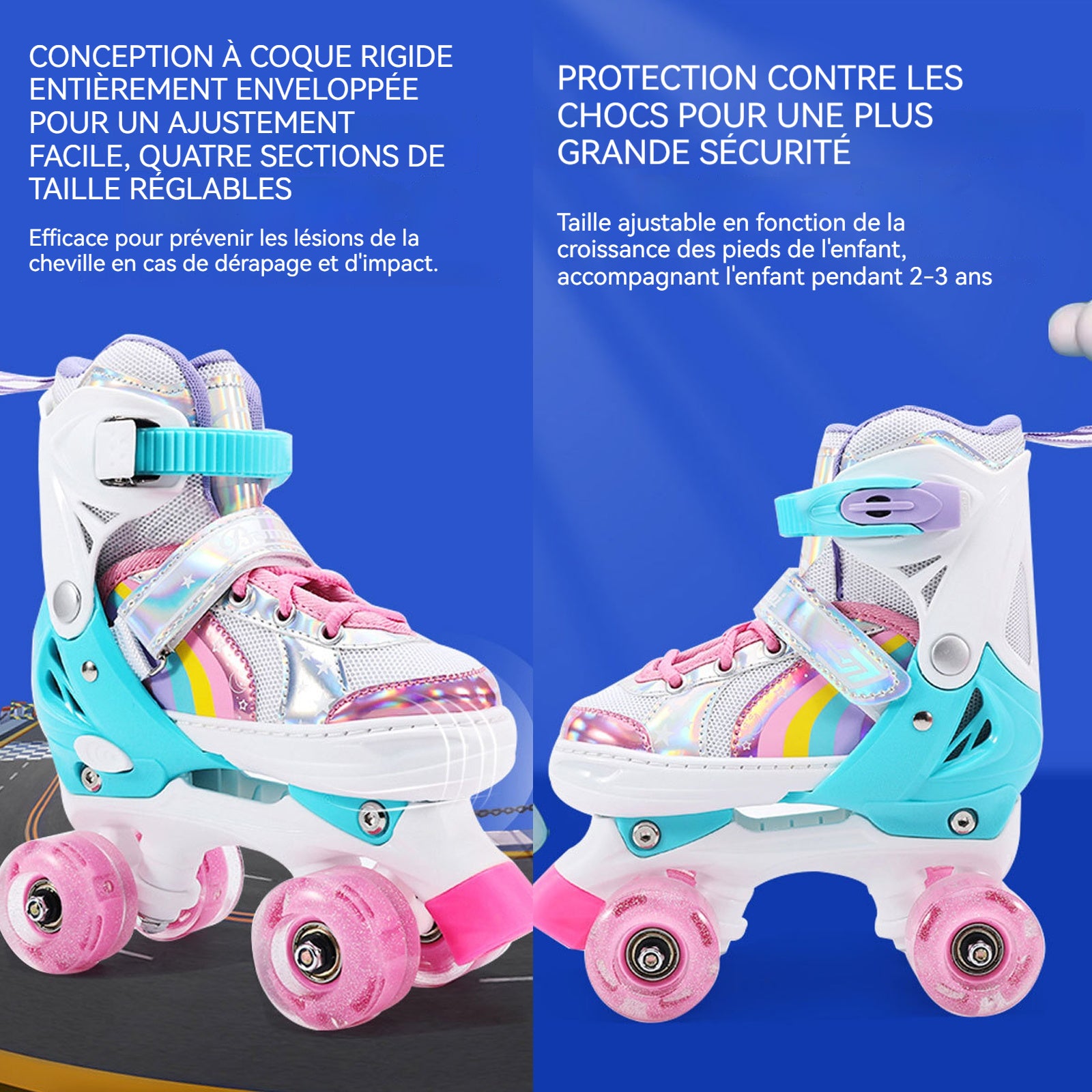 Patins à roulettes S 31-34 4 Taille Réglable avec 8 Roues Lumineuses débutants pour Roller Enfant Fille et Garçons Roller Enfant