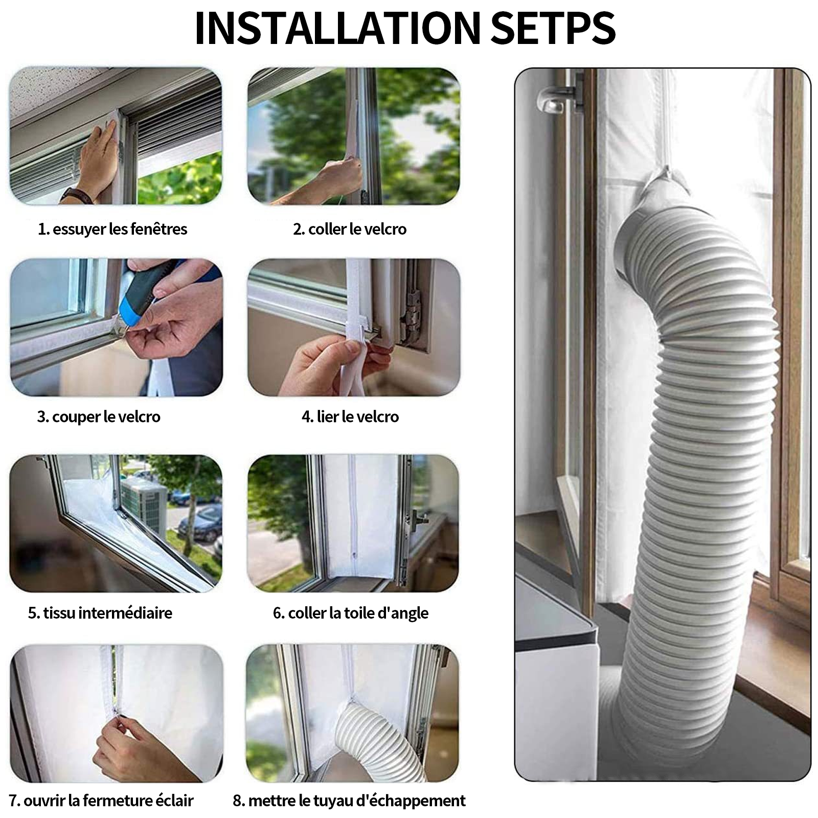 Joint de fenetre climatisation 3 m tissu oxford double trou épaissir convient aux climatiseurs déshumidificateurs et sèche-linge