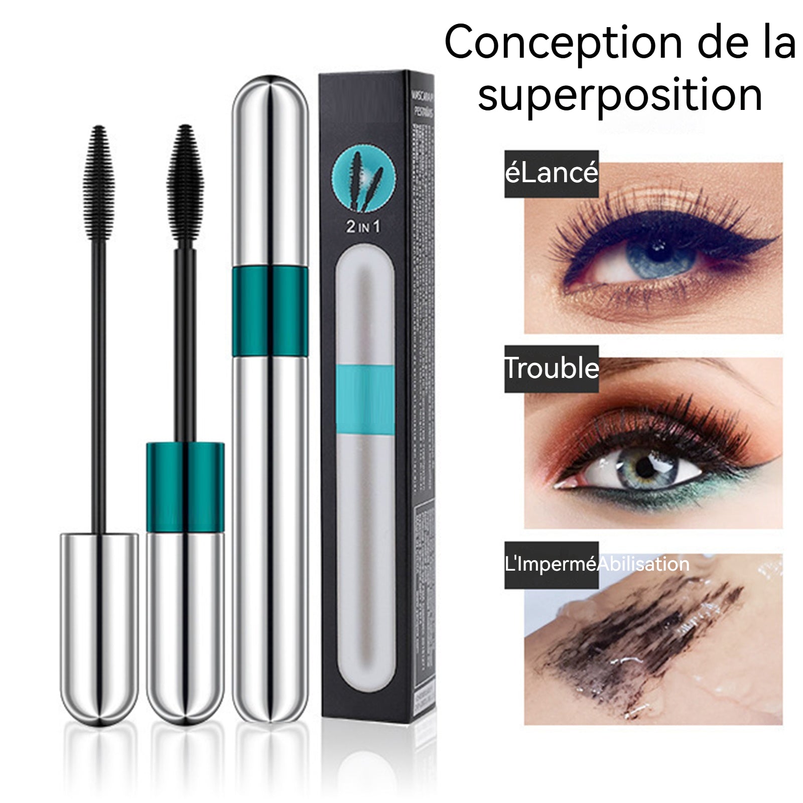 Mascara 2 en 1 mascara fibre de soie 4D volume imperméable noir silk fiber volume mascara cosmétiques imperméables anti-bavure