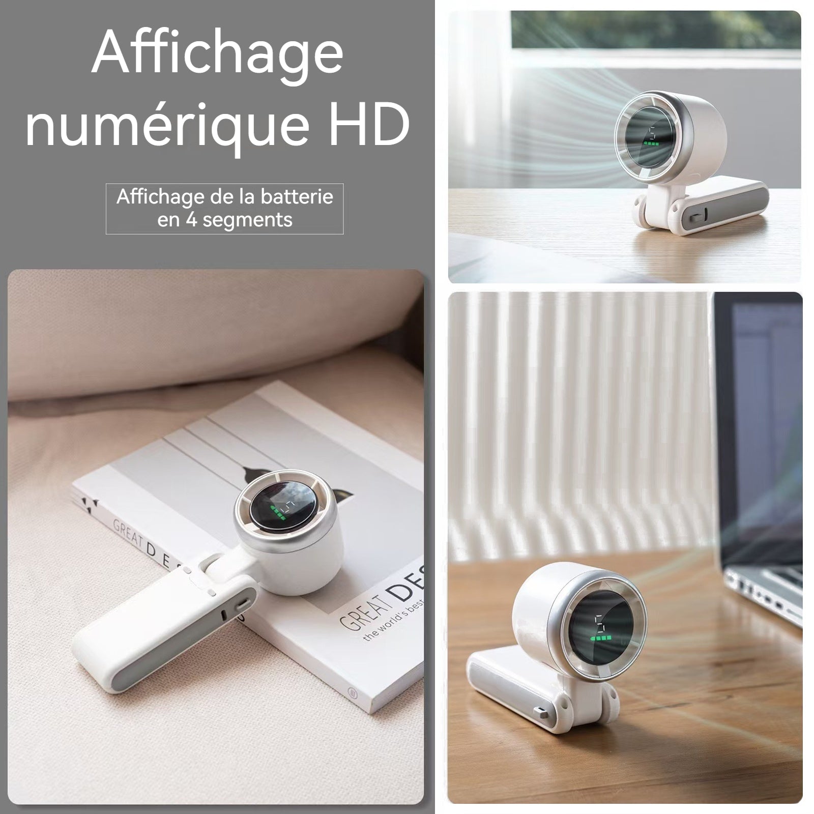 Ventilateur 3600mAh petit ventilateur portatif à grande vitesse 5 niveaux de vitesse du vent ventilateur portatif pliable le cou