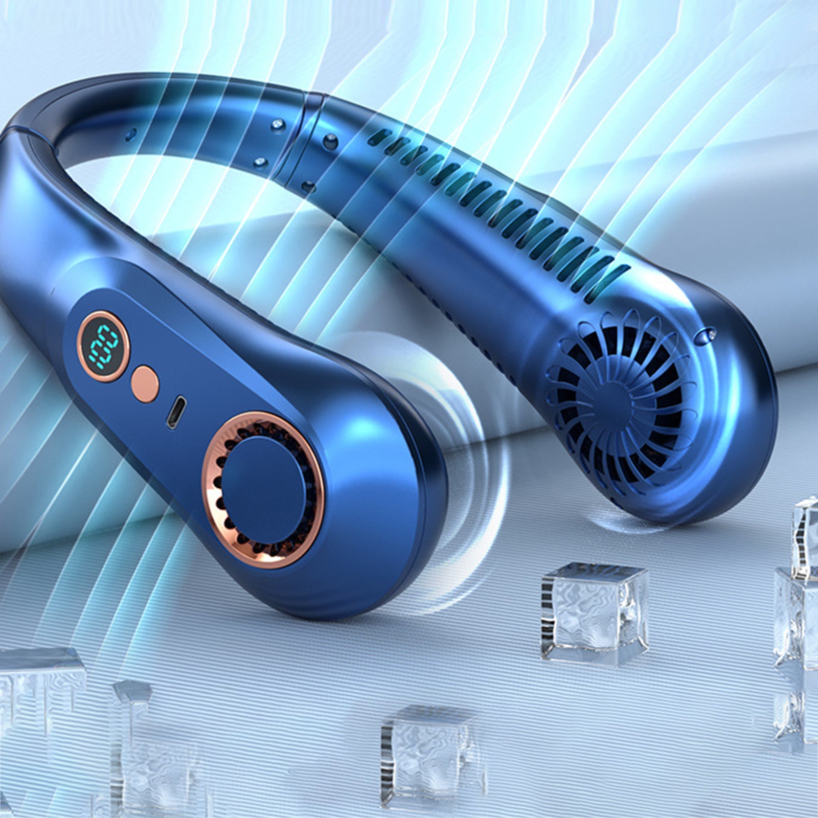Ventilateur de cou sans pales 3000mah rechargeable à 5 vitesses avec affichage numérique éventail de cou ventilateur portable