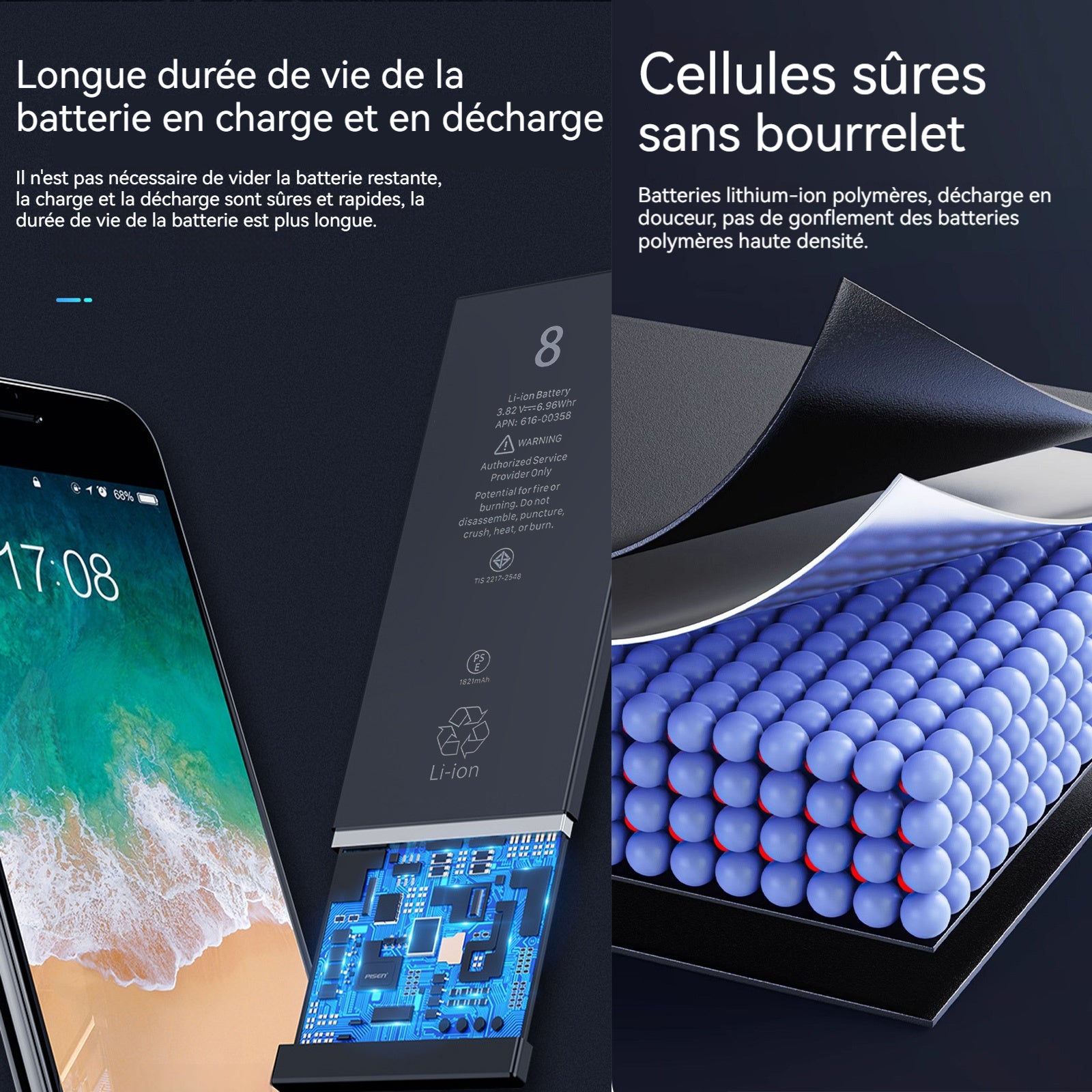 Batterie pour iPhone 8 1821 mAh Batterie Premium de Remplacement Identique à l'Original avec Kit Outils Professionnels et adhésif