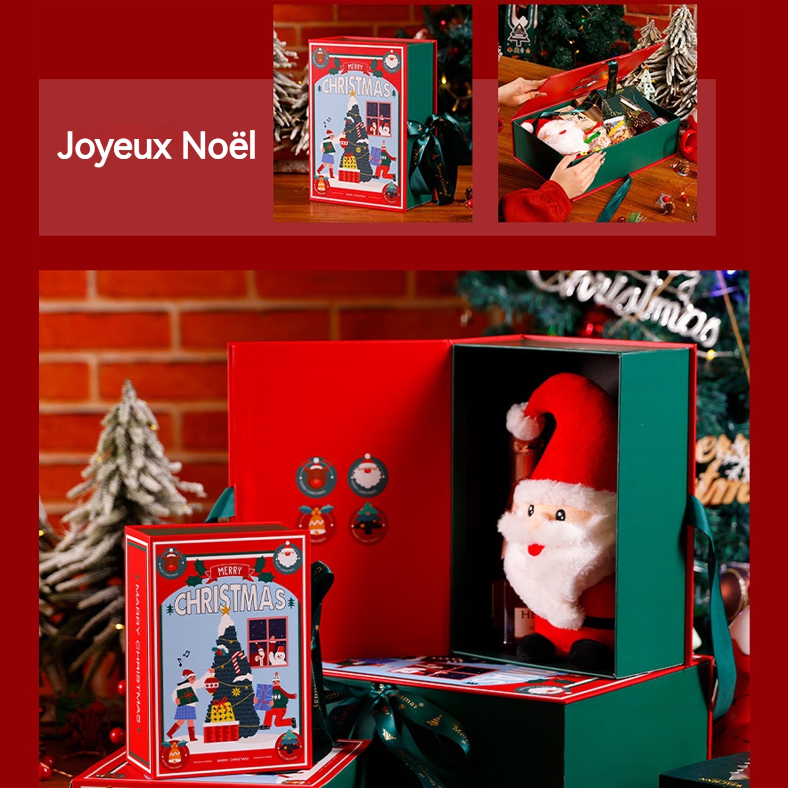 Ornements lot de 3 coffret cadeau de noël créatif boîte à flip book exquise coffret cadeau de boël boîte de pommes du réveillon noël