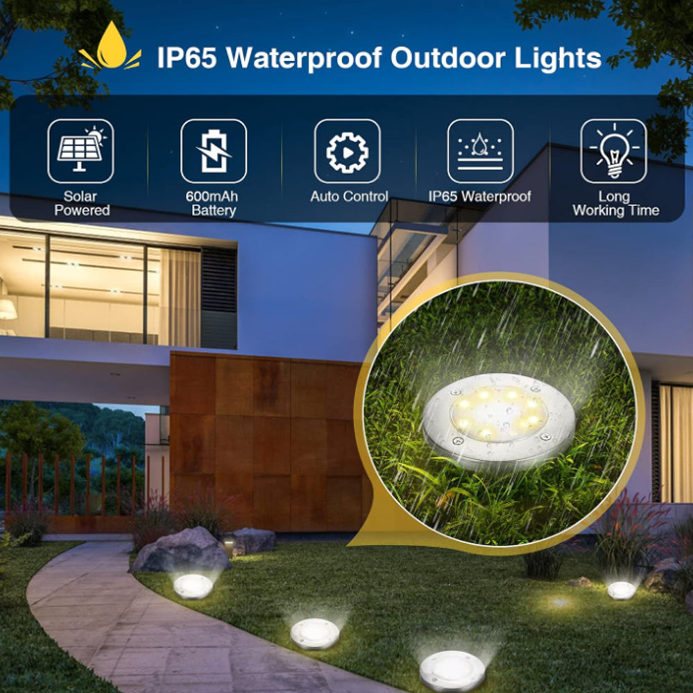 Lumières solaires extérieures 8pcs Pack of 8 Lights Warm LED Garden Lights Energy Saving Buried Spotlight Waterproof Solar Lights