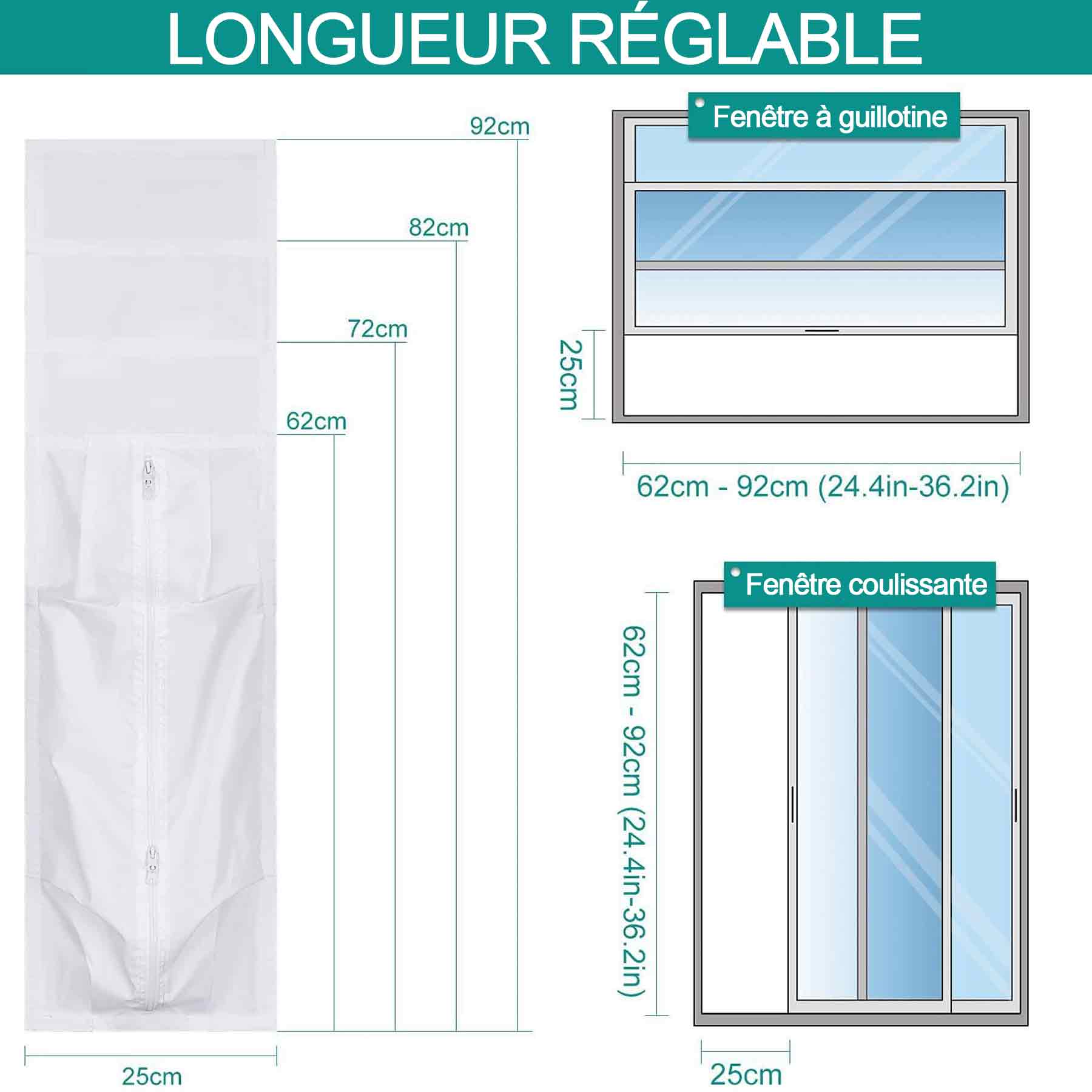Joint de fenetre climatisation 162x25cm ouverture unique style de fermeture éclair convient au déshumidificateur de climatiseur